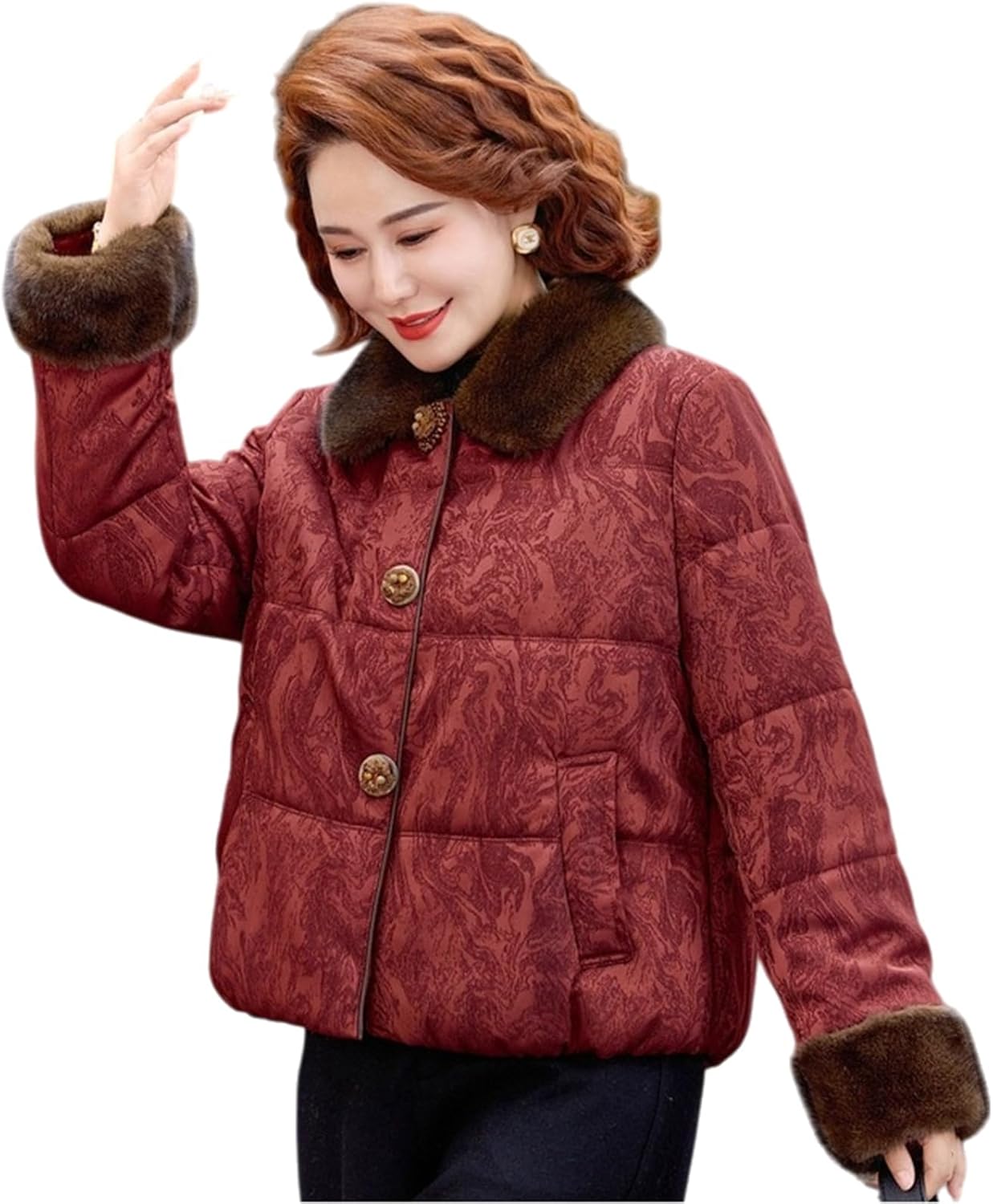 Middle-Aged Women's Winter Padded Jacket Warm Down-Alternative Coat