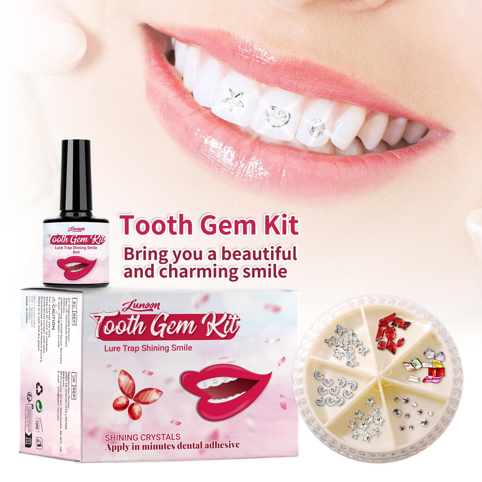Tseriact Juego de joyas para dientes, juego de joyas de sarro brillante, accesorios de joyería con 60 cristales para fiestas Daliy, pegamento (serie A)