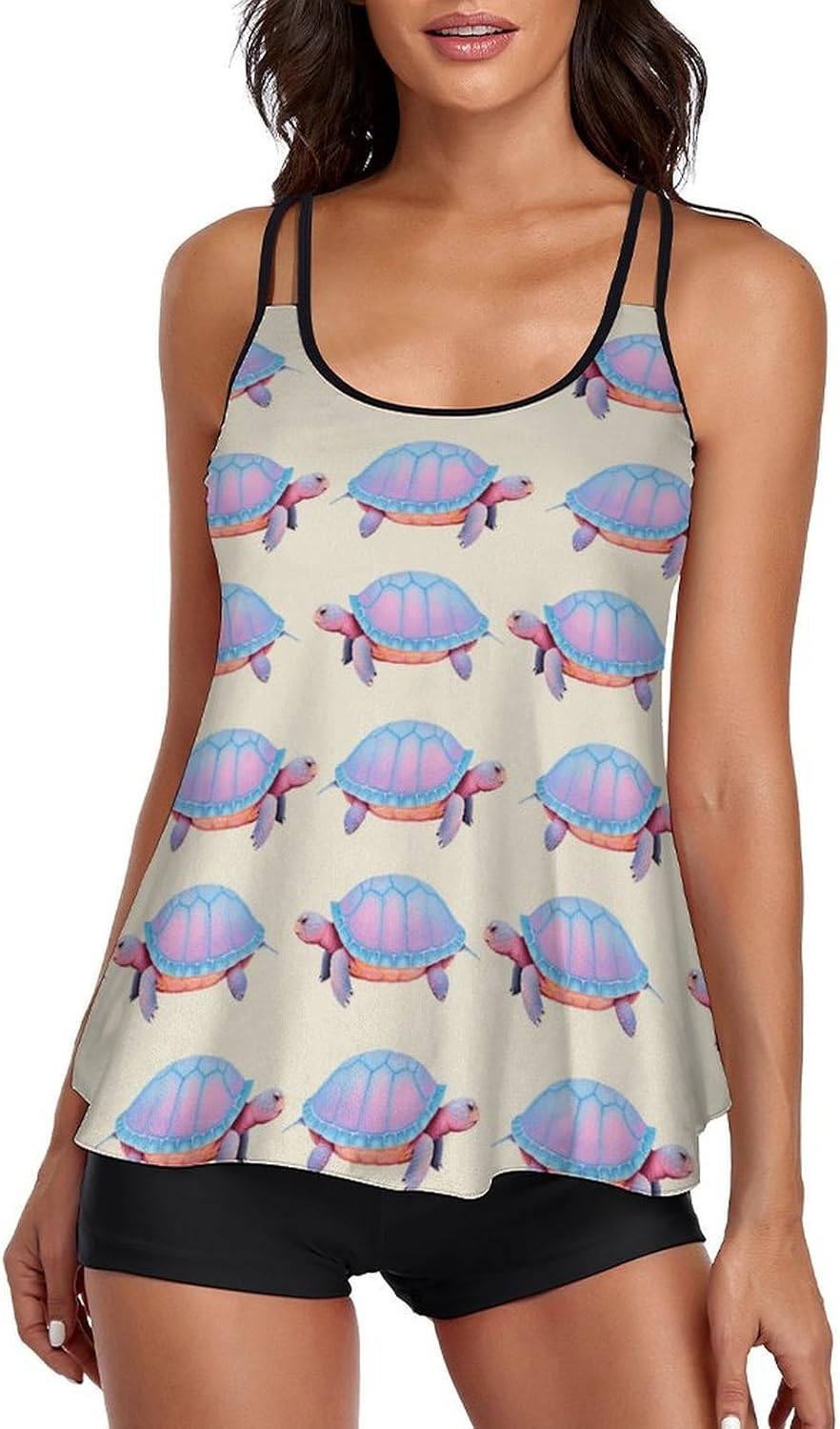 Women's Fashion Tankini Bathing Suits, 2 Piece Tummy Control Swimwear for Beach and Spa