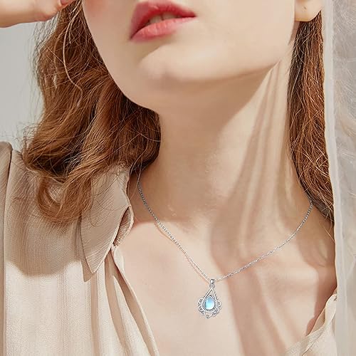 Miniatura 4 de OHAYOO Lotus Necklace 925 Sterling Silver Lotus Flower Moonstone Opal Pendant Necklace Gift Jewelry for Women