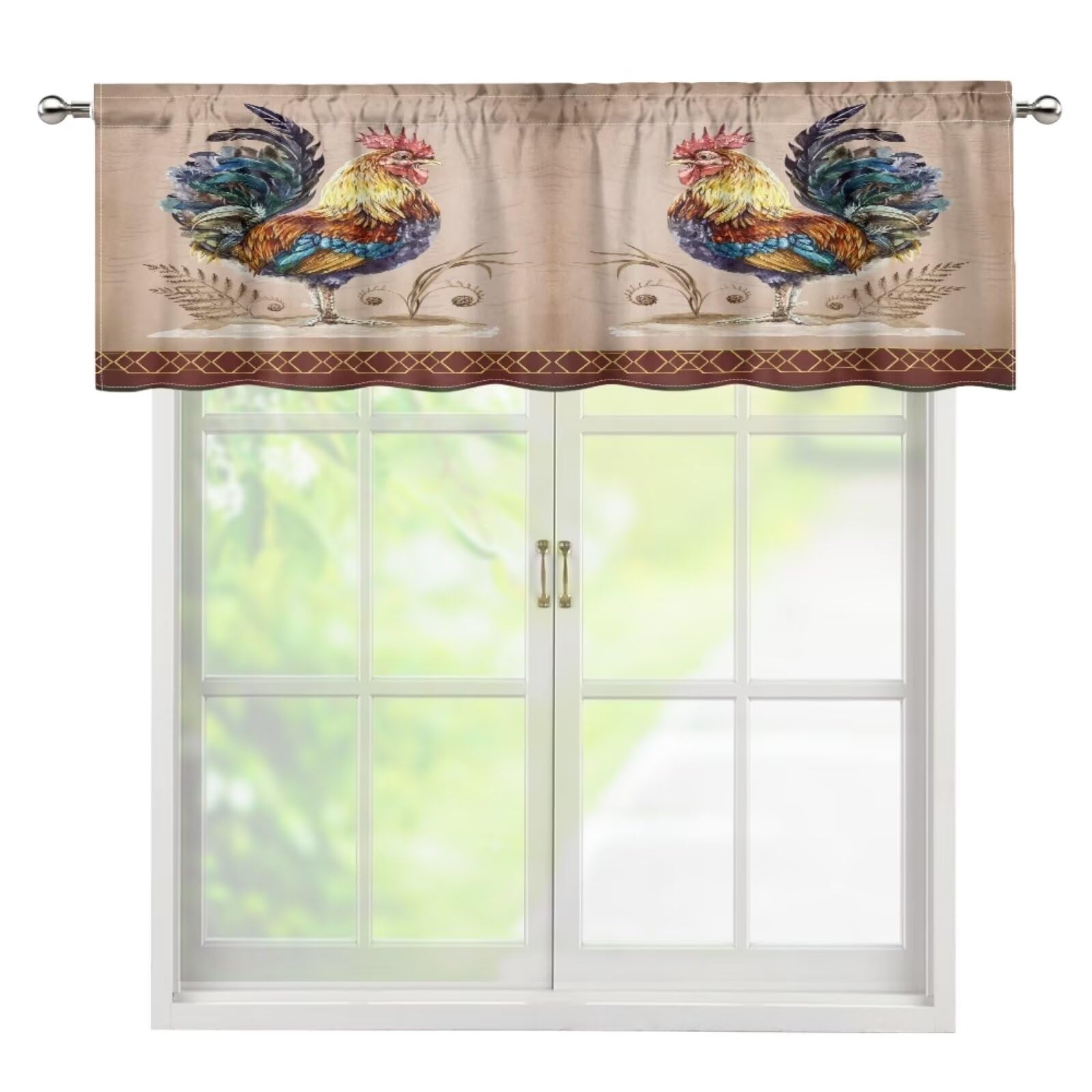 Cantonnière courte rétro 137x45 cm à passe-tringle pour cuisine et café