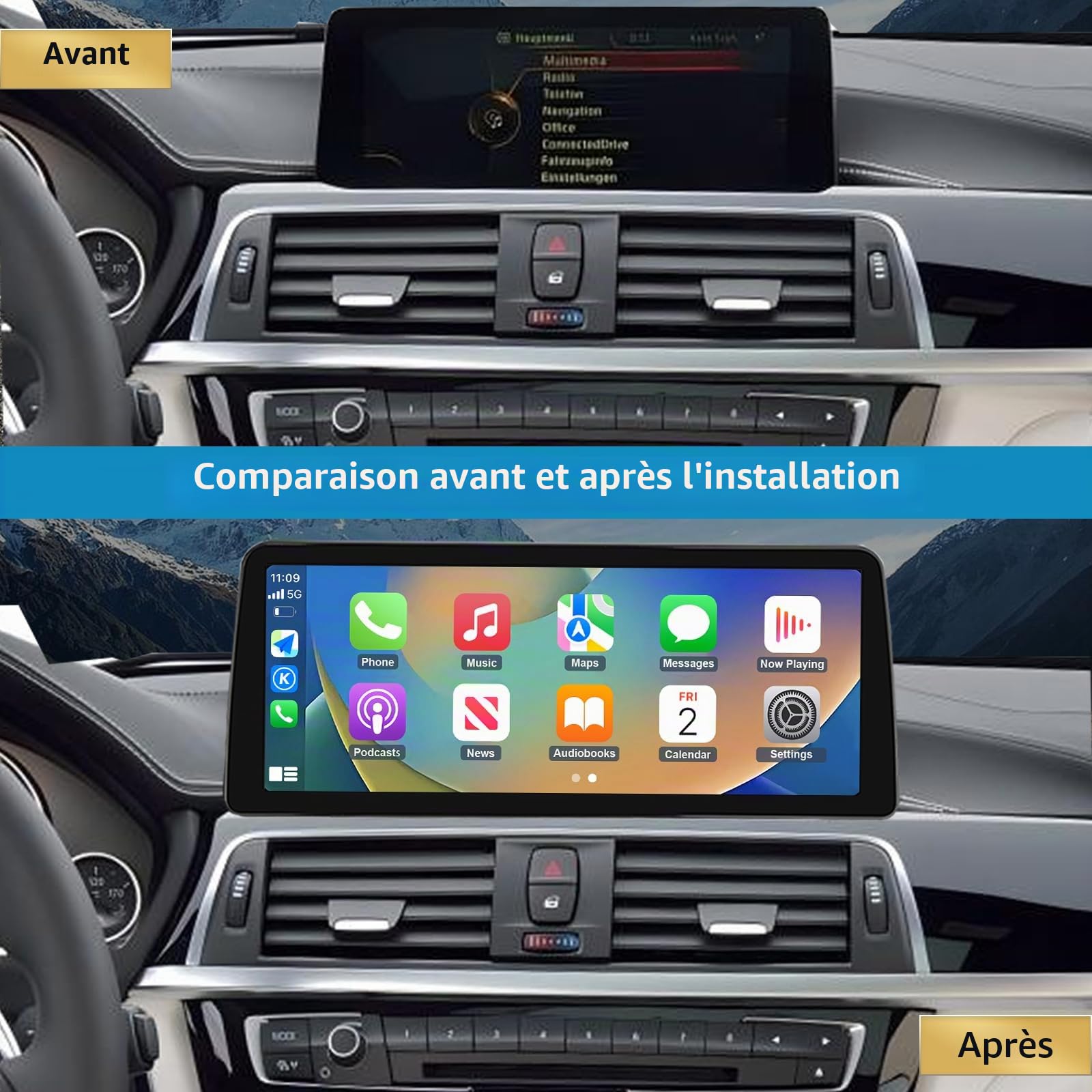 10,25" Autoradio écran Tactile avec Carplay sans Fil et Android Auto pour 2013-2016 BMW Série 3 F30/F31/F34/F35 avec système NBT, Support Mirrorlink, caméra, Navigation