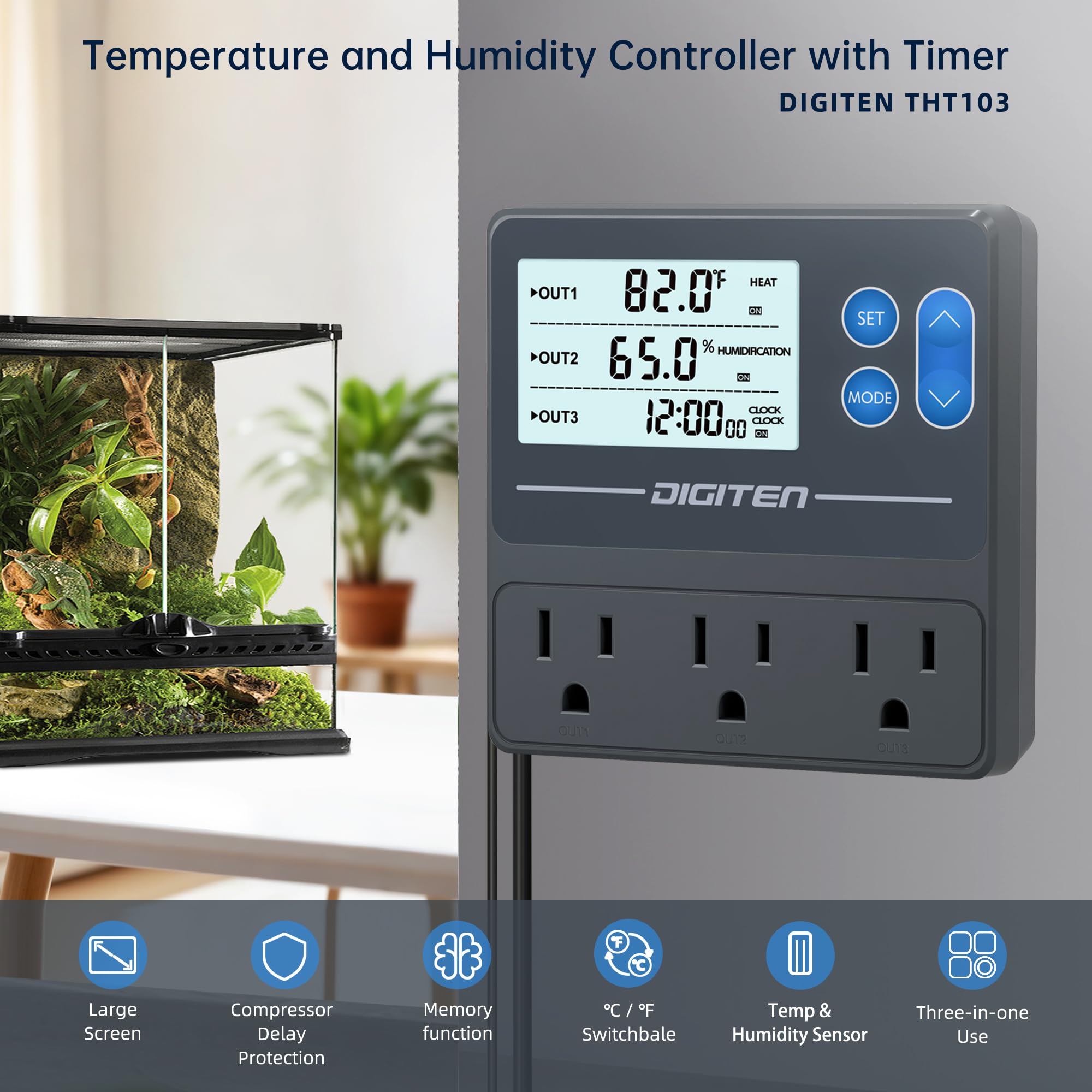 DIGITEN Controlador de temperatura y humedad 3 en 1 con salida de