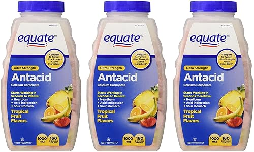 Equate - Tabletas antiácidas, tabletas masticables ultra fuertes con sabores de frutas tropicales, 1000 mg, 160 unidades (paquete de 3)