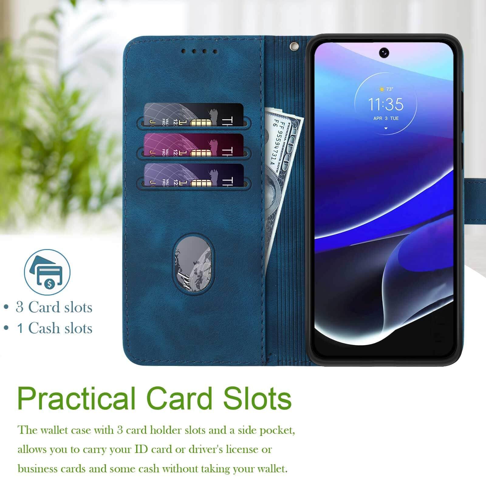 JHWVVTF for Moto G Stylus 5G 2022 Phone Case Wallet,Card Holder Leather Kick-stand,Wrist Strap,Magnetic Closure Protector,Shockproof Protective Flip Cases Cover for Moto G Stylus 5G 2022 (Blue)