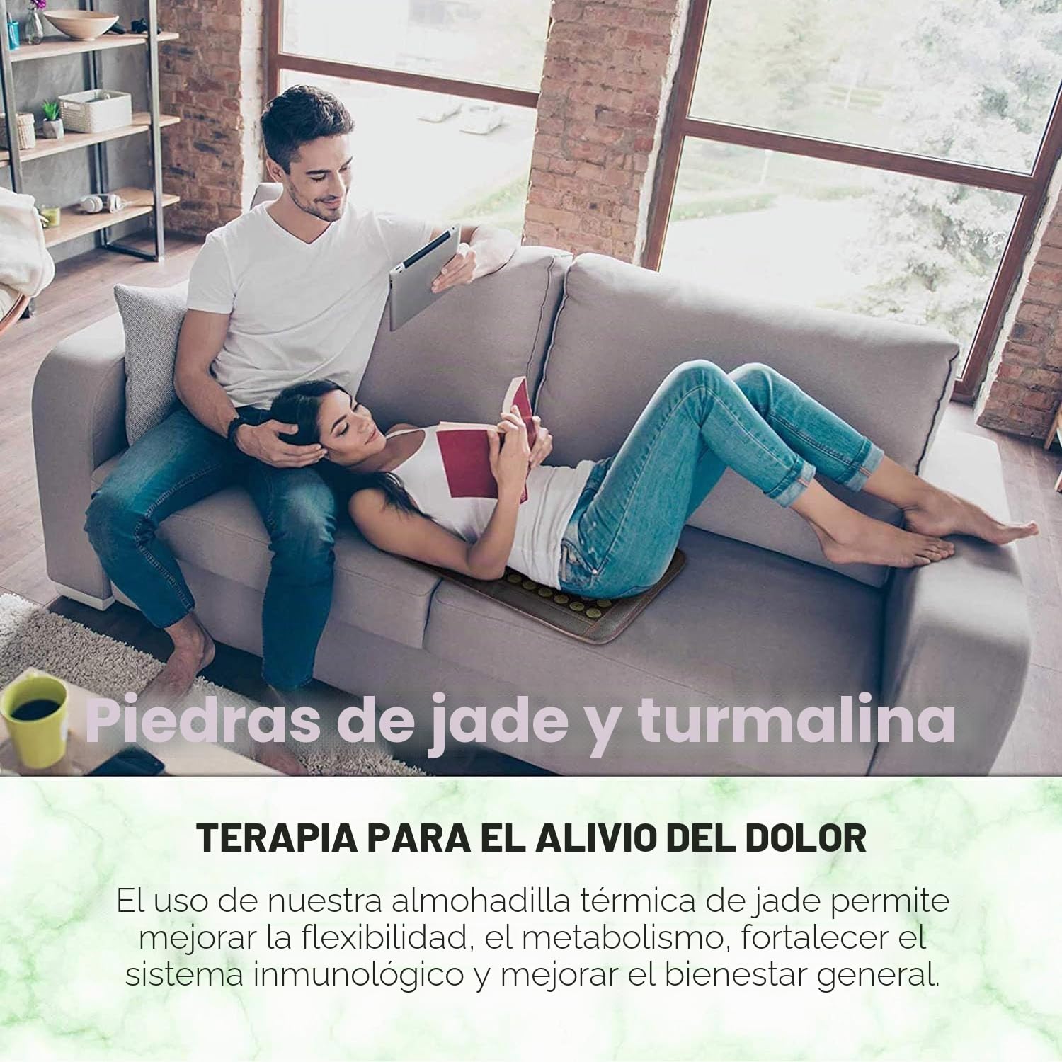 Almohadilla térmica infrarroja lejana de jade natural y turmalina, almohadilla flexible para dolor de espalda corporal, temperatura ajustable (60 x 40 cm), Negro