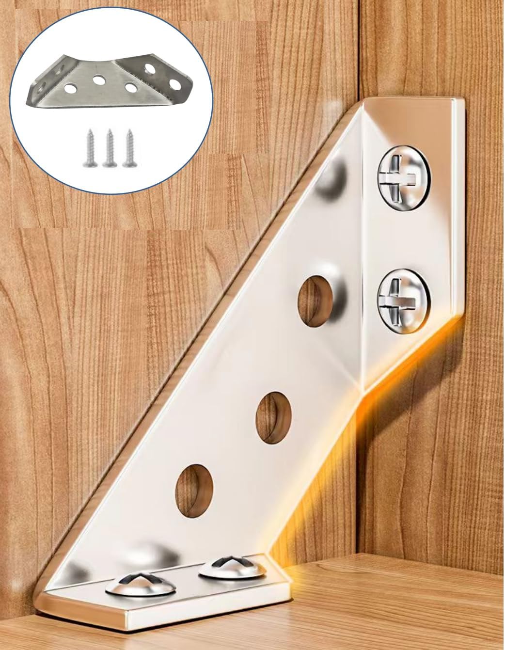 12pcs Premium Stainless Steel Furniture Corner Brackets Universal Angle Shelf Connector with Screws for Shelves Wood Furniture Chair Drawer Cabinet Support Fixing Frame