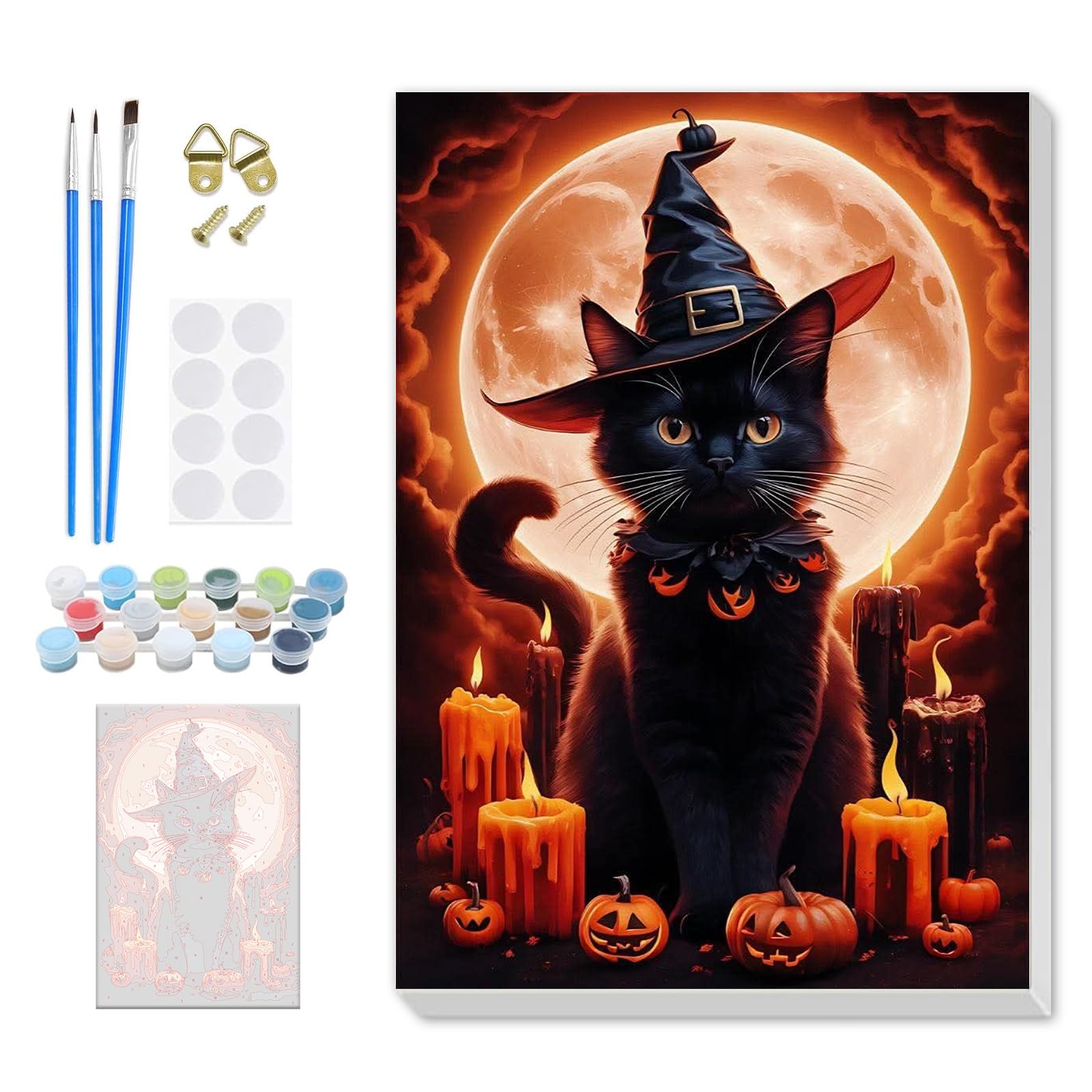 DOMROM Paint by Numbers Cat for Adults Beginners with Frame, Painting by Numbers Halloween on Canvas, DIY Acrylic Oil Painting Kit Art and Crafts Gifts for Home Wall Decor, 8x12inch