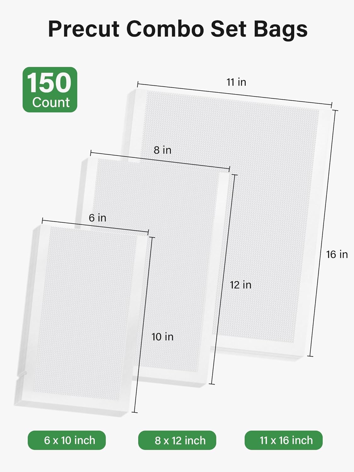 Kootek Vacuum Sealer Bags for Food, 150 Gallon 11" x 16", Quart 8" x 12" and Pint 6" x 10" Vacuum Seal Bags, Commercial Grade, BPA Free, Pre Cut Freezer Bags for Food Storage, Meal Prep or Sous Vide