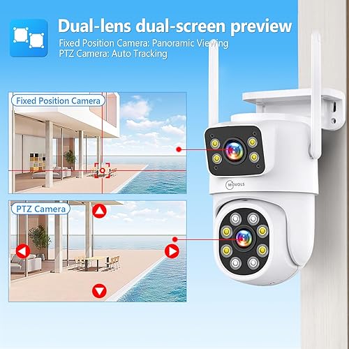 Miniatura 3 de MOVOLS - Sistema de cámara de seguridad inalámbrica 5G2.4G WiFi 4 piezas 4MP+4MP sistema de cámara de doble lente, sistema de cámaras domo PTZ HD 2K
