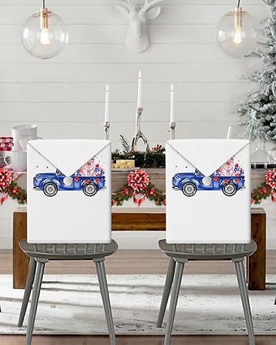 Miniatura 4 de LiDU 4th of July Chair Covers Set of 6, Dining Office Chair Back Cover Protector, Independence Day Blue Truck Farmhouse Pig Seat Covers Kitchen