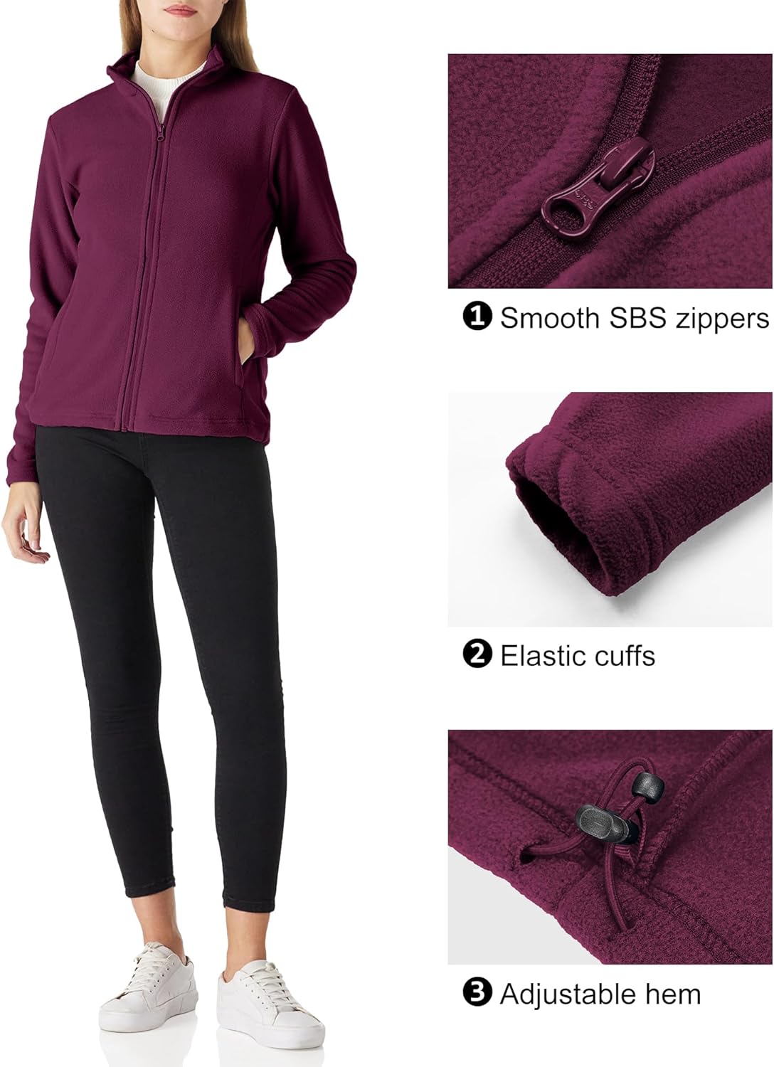 Outdoor Ventures Women's Lightweight Warm Zip Up Long-Sleeve Soft Polar Fleece Jacket for Fall Winter - Image 5