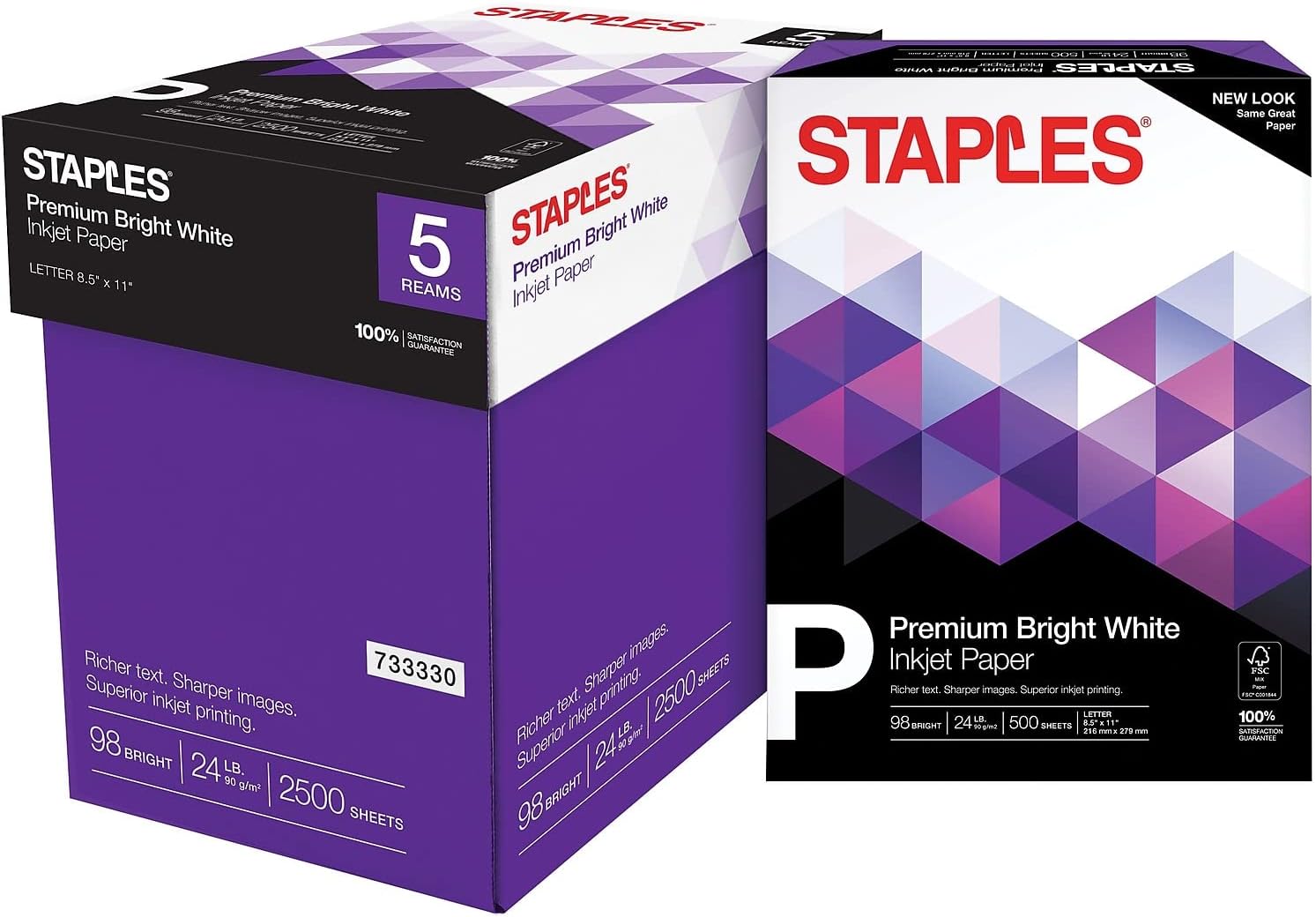 - Staples Inkjet Paper – 8.5” x 11” Multipurpose, 24 lbs, 98Bright, 5-Reams/Carton