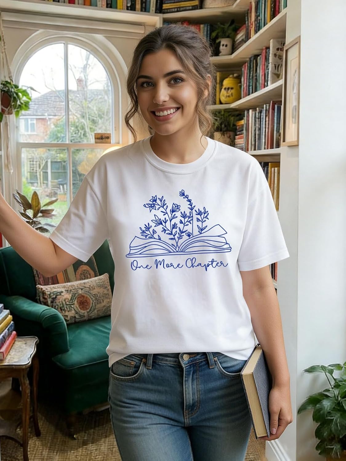 Book Shirts for Women Reading Shirt Letter Print Book Lover Short Sleeve Tees - Image 7