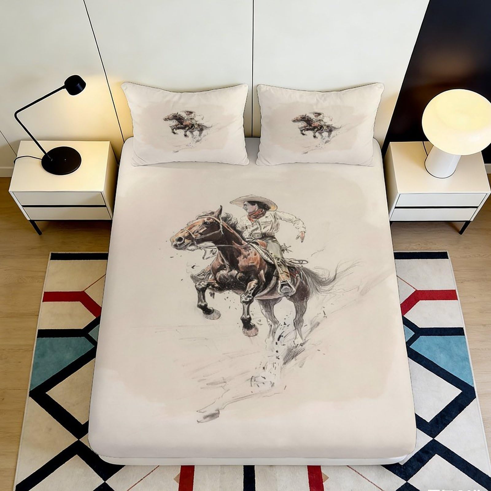Pnayamiorkfel Style-9 3D Printed Cowboy Horse Fitted Sheet Microfiber Soft Bedroom Decor Western Style Bed Cover For Adults Teens 90X200x25cm