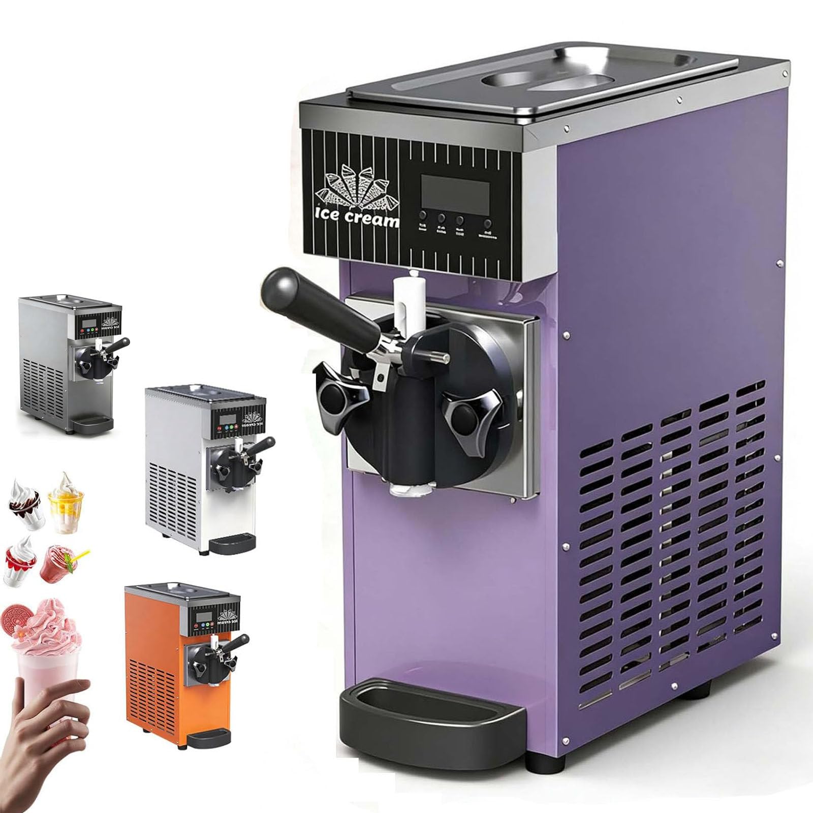 Máquina de Helado, Fabricante de encimera de 450/750W, Salida de 4-8kg/H, Tanque de congelación 1/1.2L, Limpieza automática, Panel LCD para Tiendas de postres