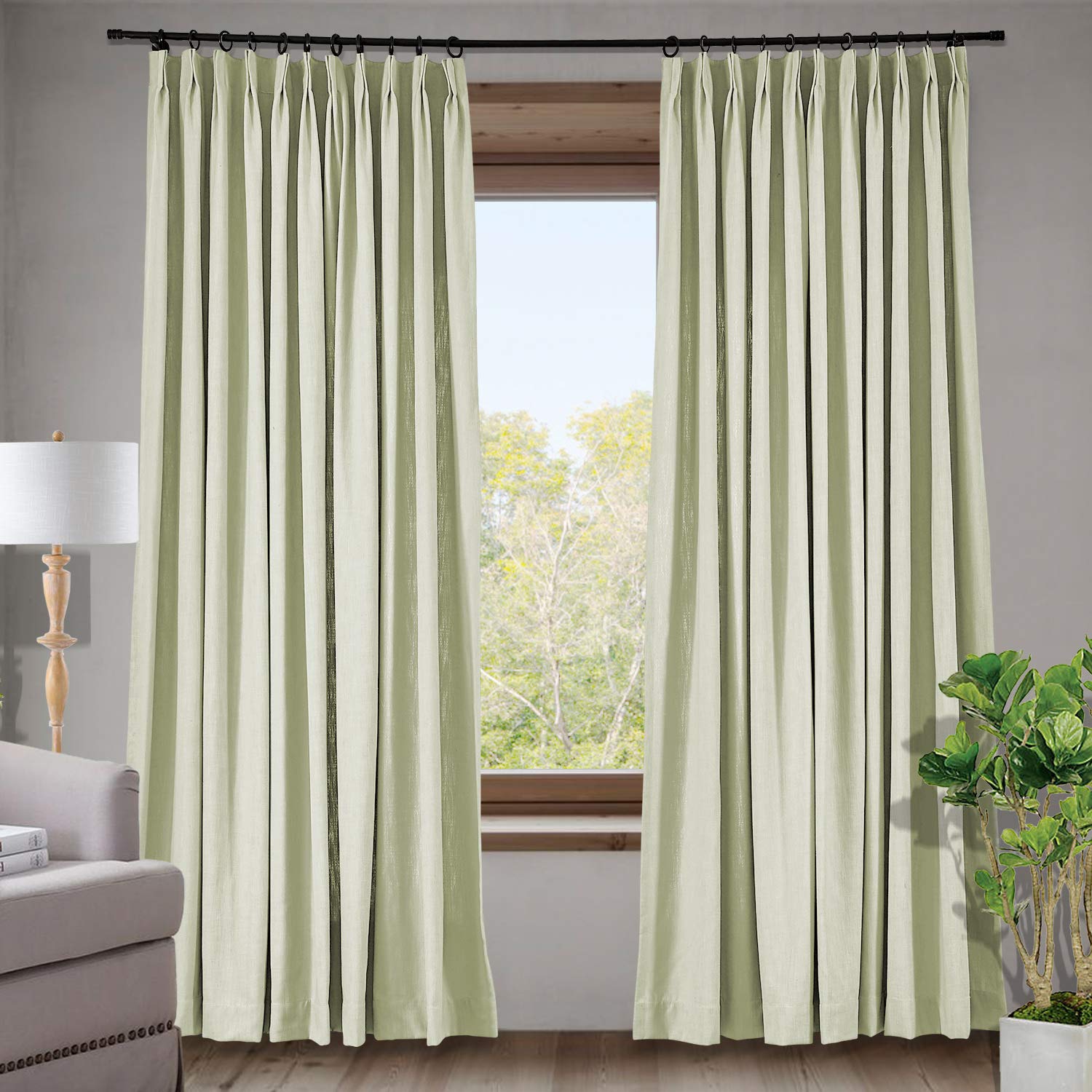 Cortinas de lino y algodón extra anchas plisadas para oscurecer la habitación, para sala de estar, dormitorio, color blanco hueso, 120 pulgadas de ancho x 96 pulgadas de largo, 1 panel