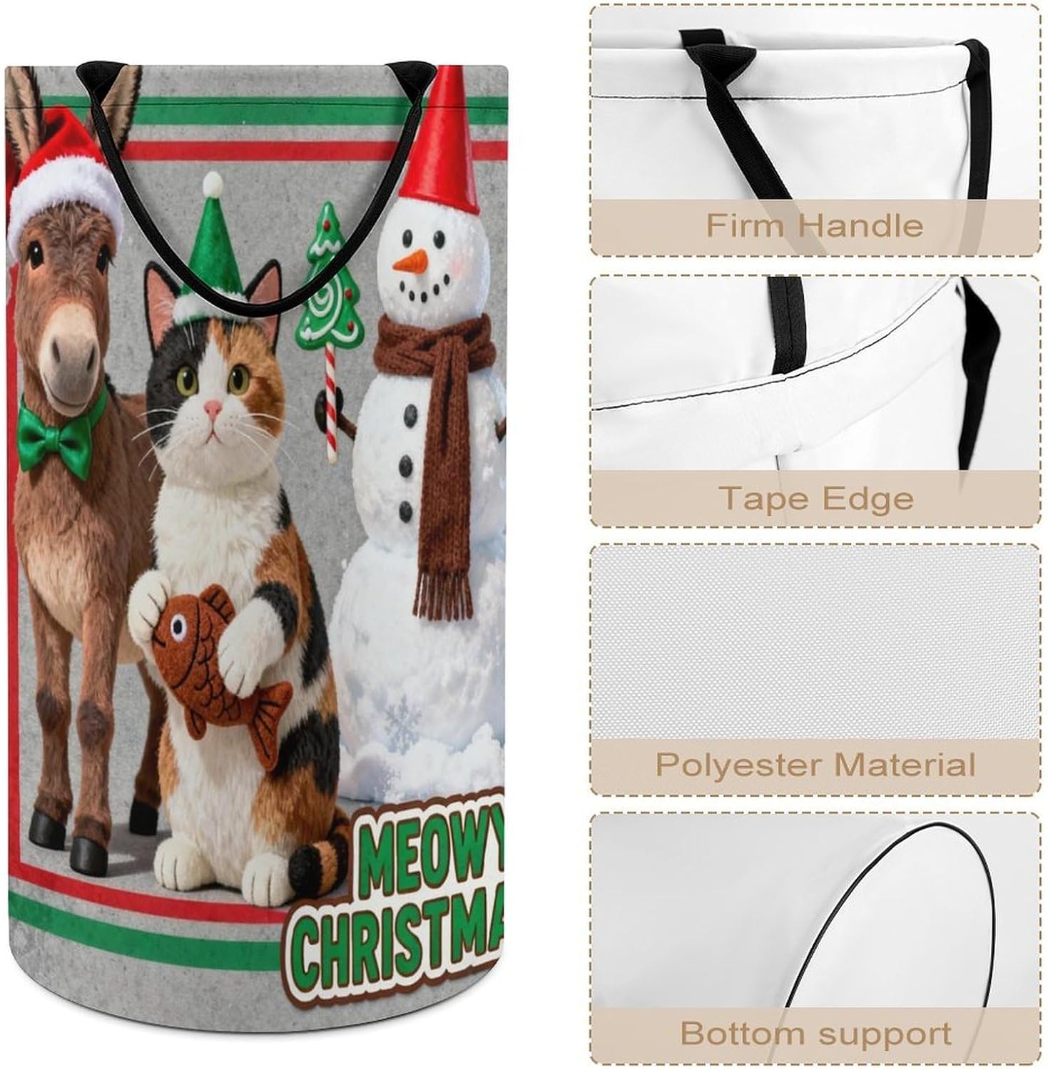 40x69cm Truck And Snowman Large Collapsible Laundry Hamper, Waterproof Polyester Clothes Basket for Home Organization