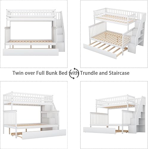Miniatura 64 de Merax Litera de escalera individual sobre matrimonial con nido, escalera de almacenamiento y barandilla de longitud completa, litera de