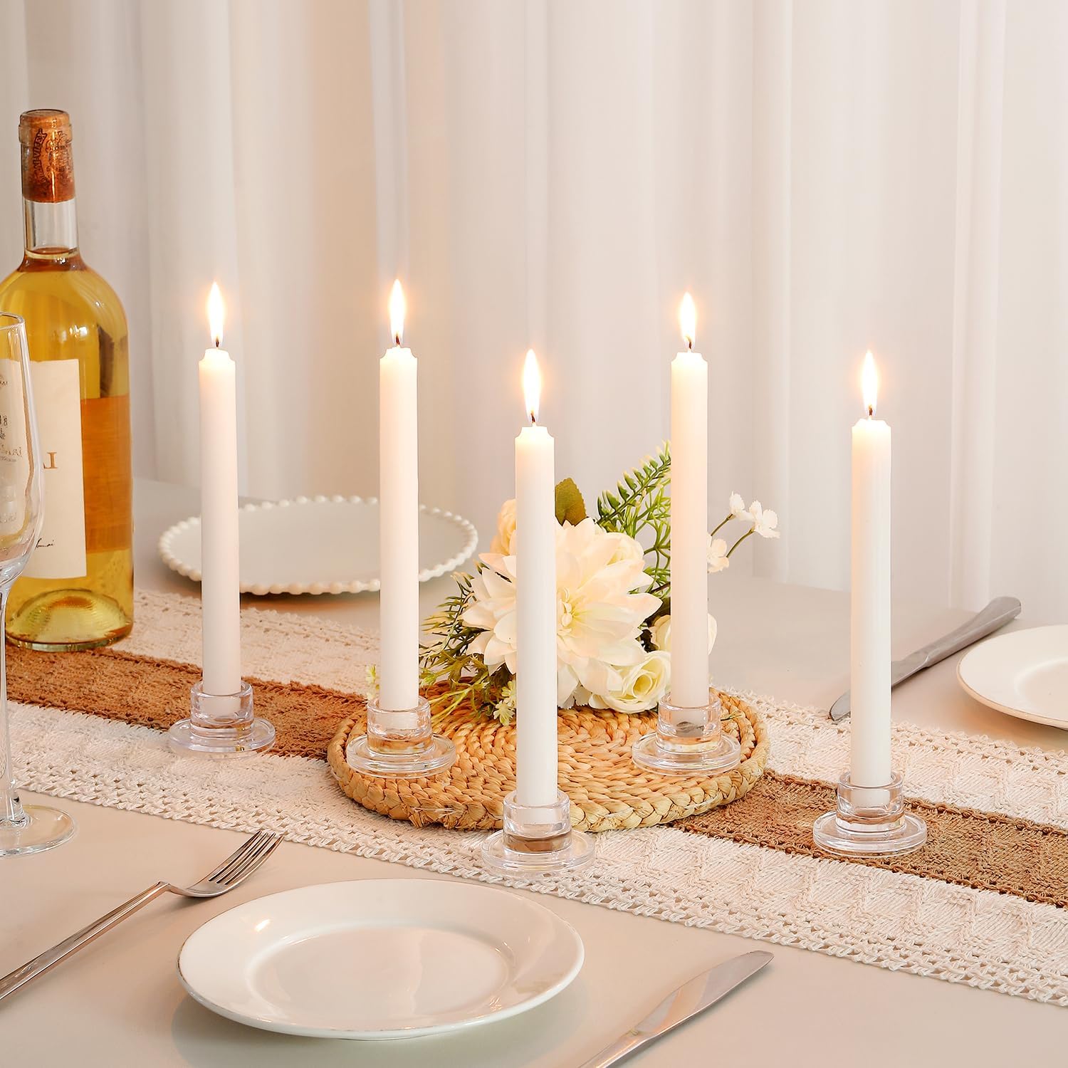 ZQXJWF Clear Glass Taper Candle Holders Set, Round Base Design, Elegant Dining Table Decor, for Table Centerpiece Wedding Party Advent Christmas Home Decorations (12, Clear)