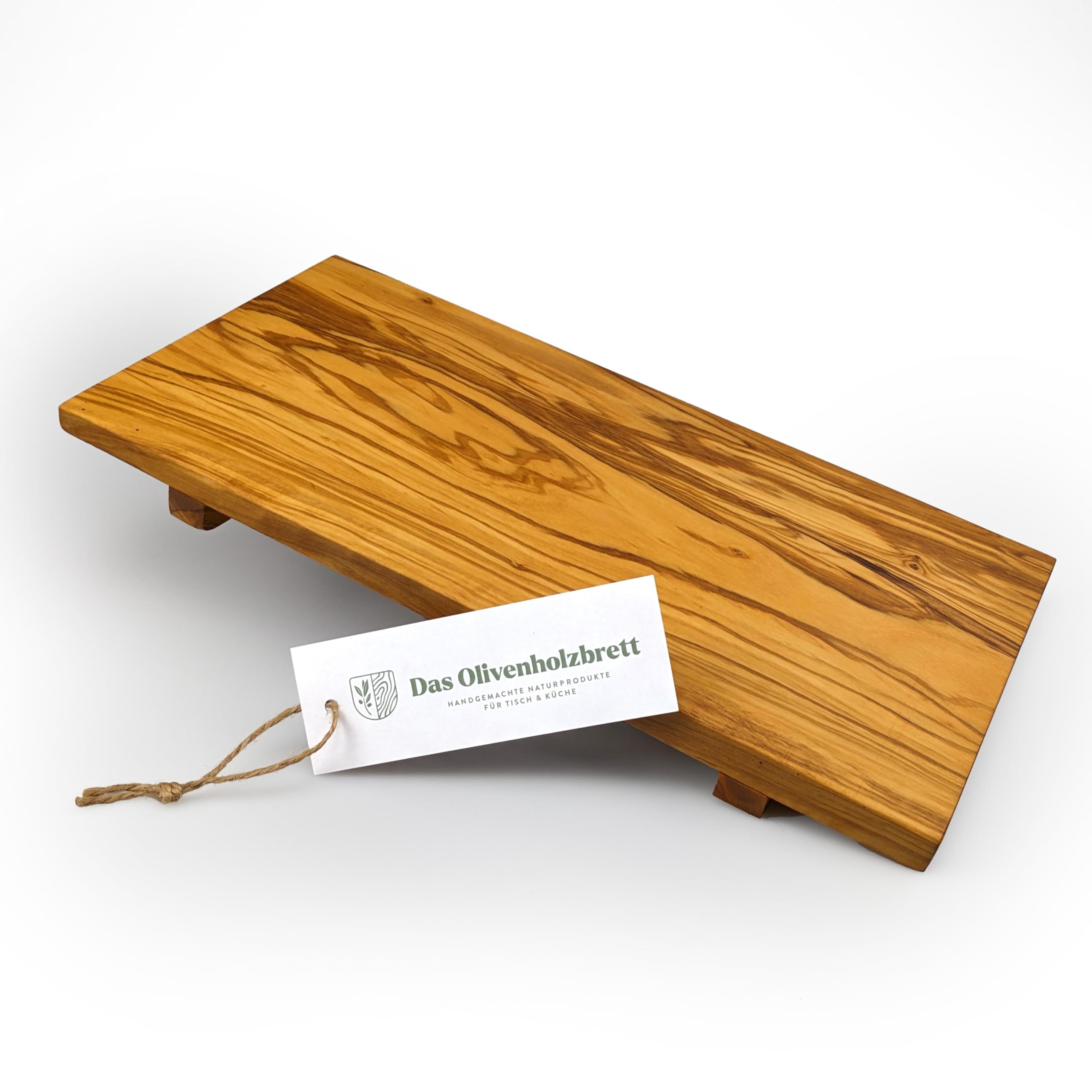 DAS OLIVENHOLZBRETT® Sushi Brett, Servier-Tablett aus Olivenholz 40cm x 20cm x 4cm, incl 1 Paar Sticks