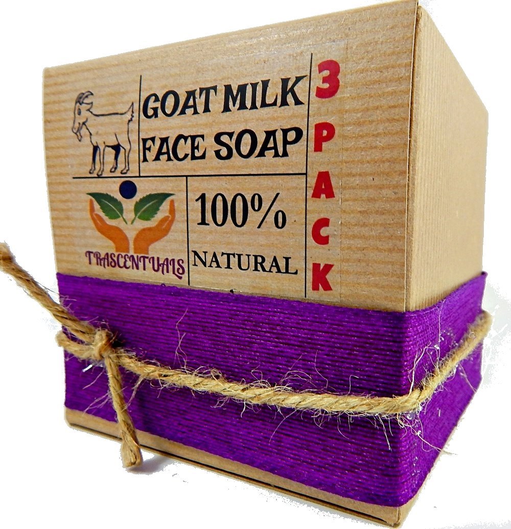 TRASCENTUALS Goat Milk Soap Anti-Aging Formula For Face Cleaning and Moisturizing Made With Frankincense Essential Oil and Clary Sage Which Provide Astringent Properties For The Skin (3 Pack)