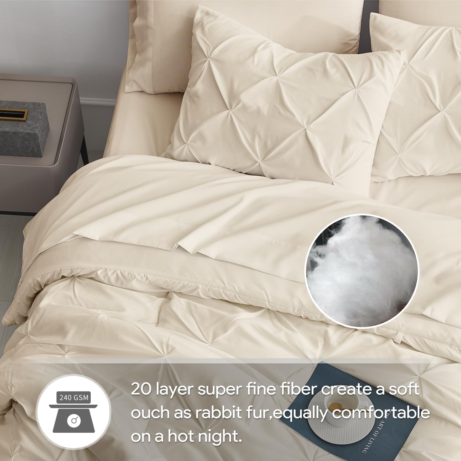 Maple&Stone Queen Comforter Set 7 Pieces Pinch Pleat Bed in A Bag