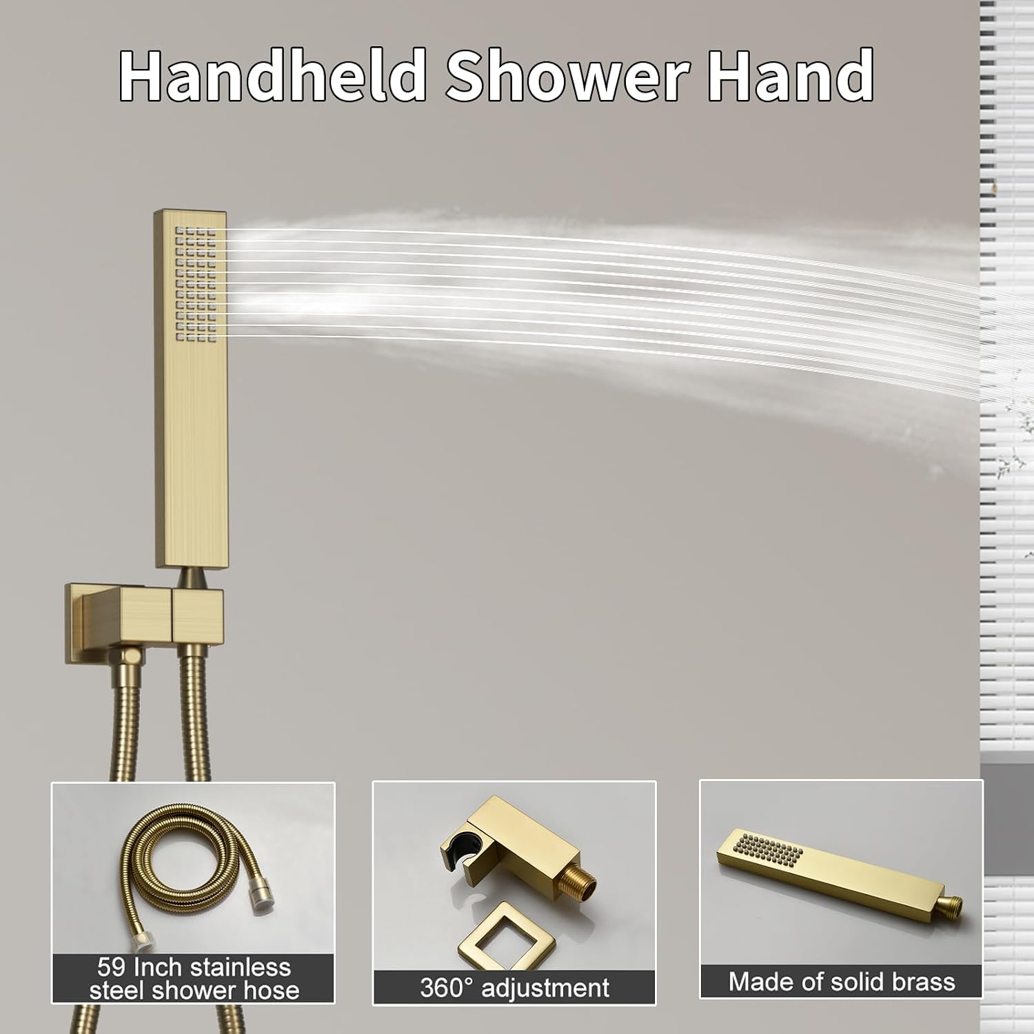 AYIVG Thermostatic Full Body Shower System Dual Rainfall Shower Head LED 16 X 26 Inch And 8 Inch Wall Mount With 6 Jets 4 Way Diverter Valve Digital Display Handheld Shower Fauct Set (Brushed Gold)