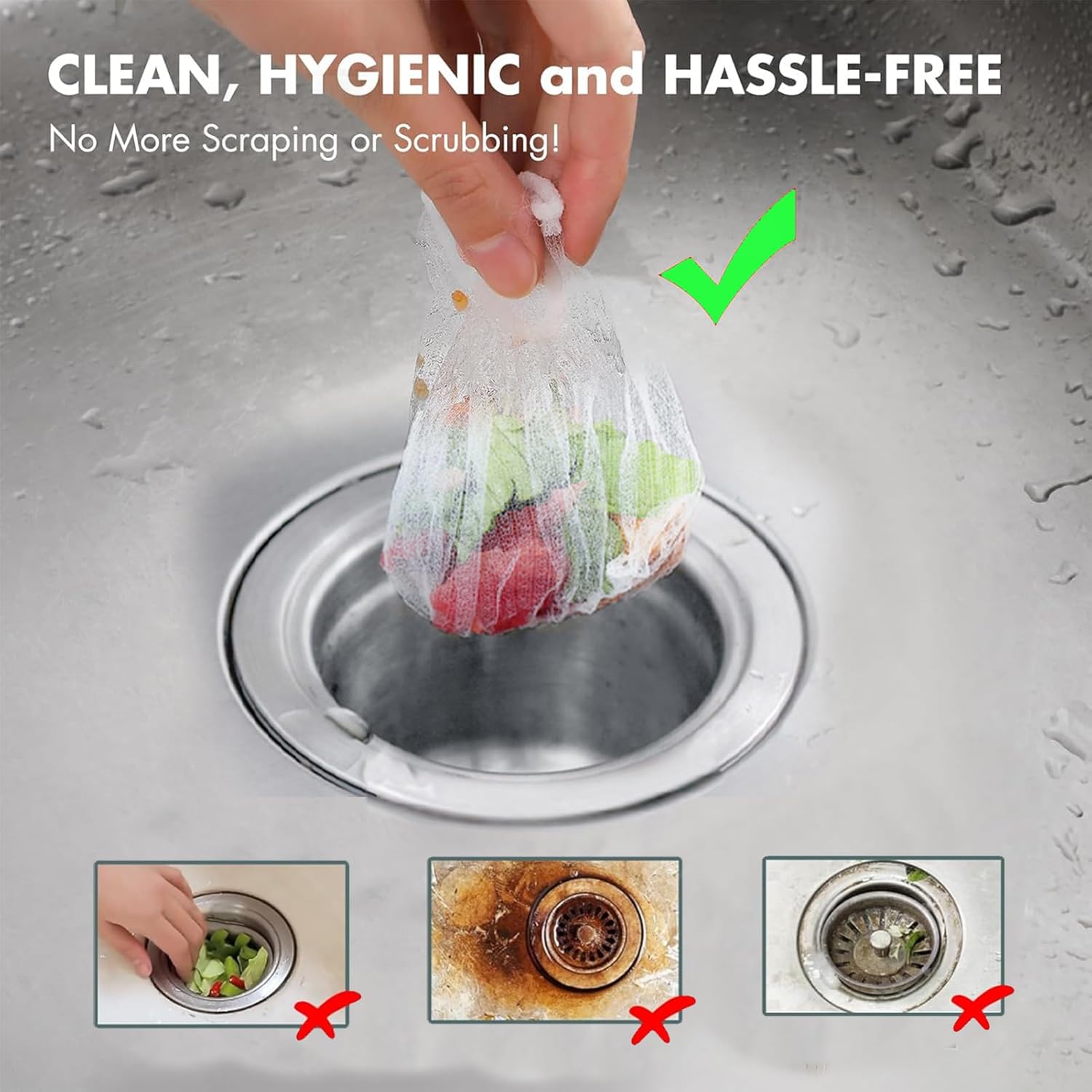 Kitchen Sink Strainer Mesh Bag- 200 PCS Disposable Sink Net Strainer Filter Bags for Sink Drain for Collecting Kitchen Food Waste Leftover Garbage