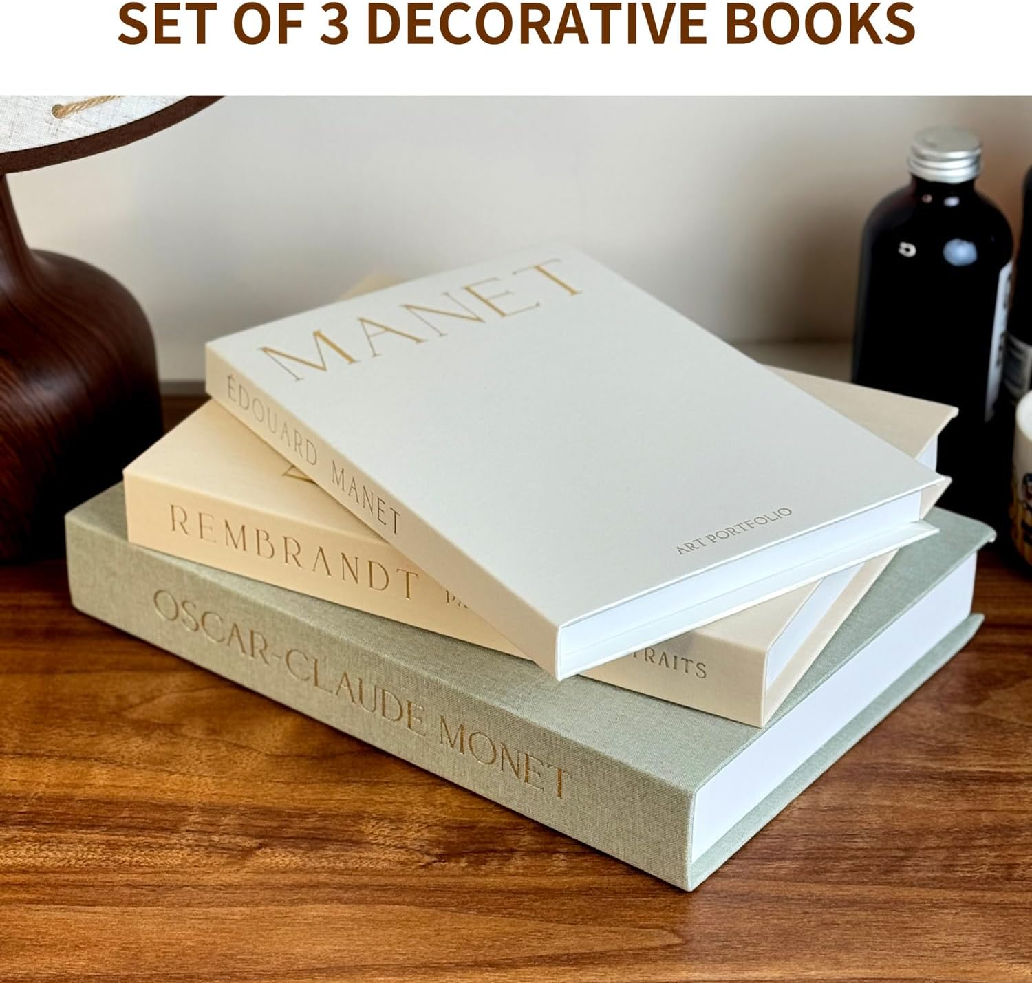 Decorative Books for Home Decor-Coffee Table Books Bookshelf Mantel Decor-Set of 3 Linen Fake/Faux Book for Decoration-Decorative Boxes,Storage Box,Photo Storage (Sage-beige-white)