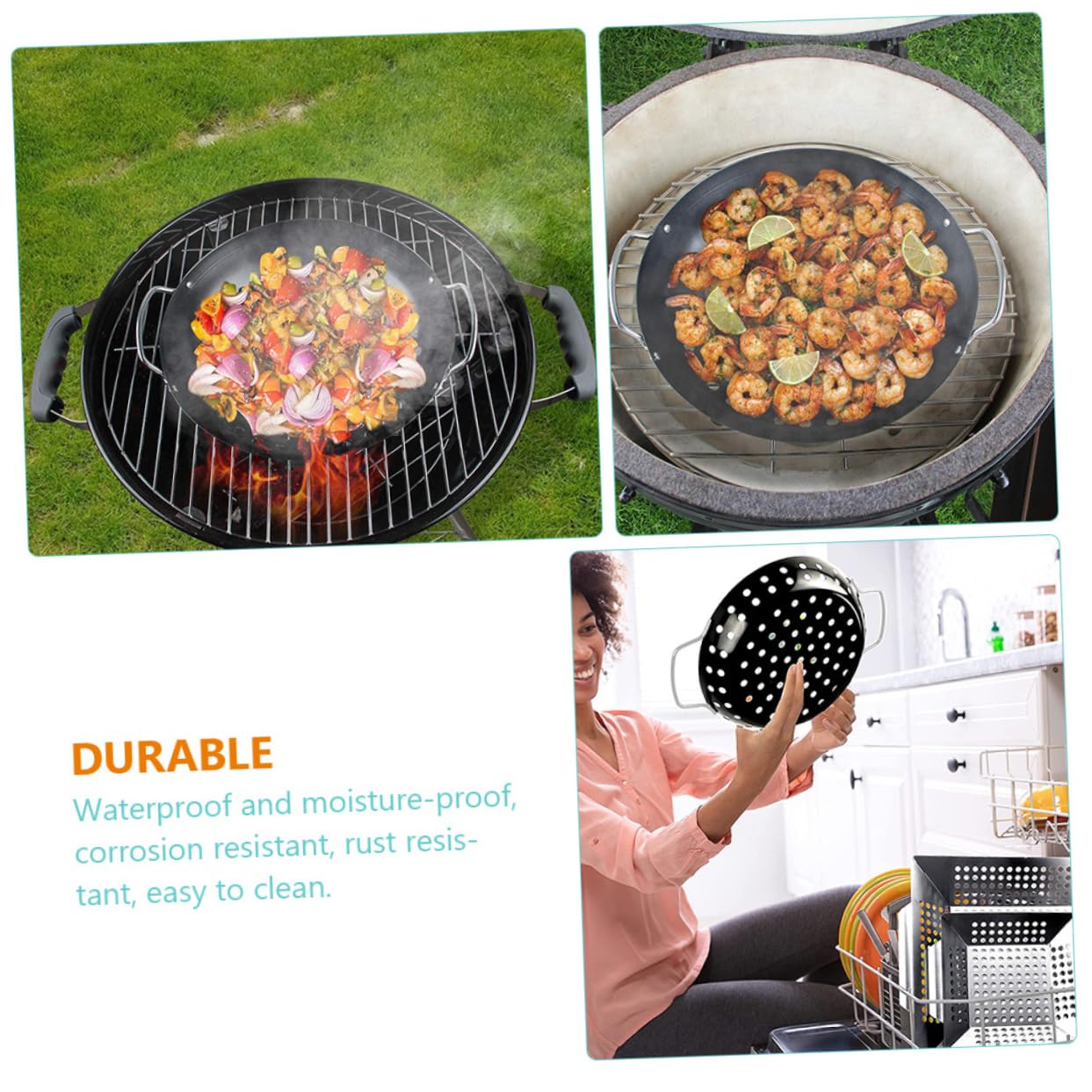 ibasenice Cestello Antiaderente per Verdure e Griglia Professionale per Barbecue da Giardino, Vassoio Doppia Impugnatura Resistente e Facile da Pulire per Uso Esterno e Domestico
