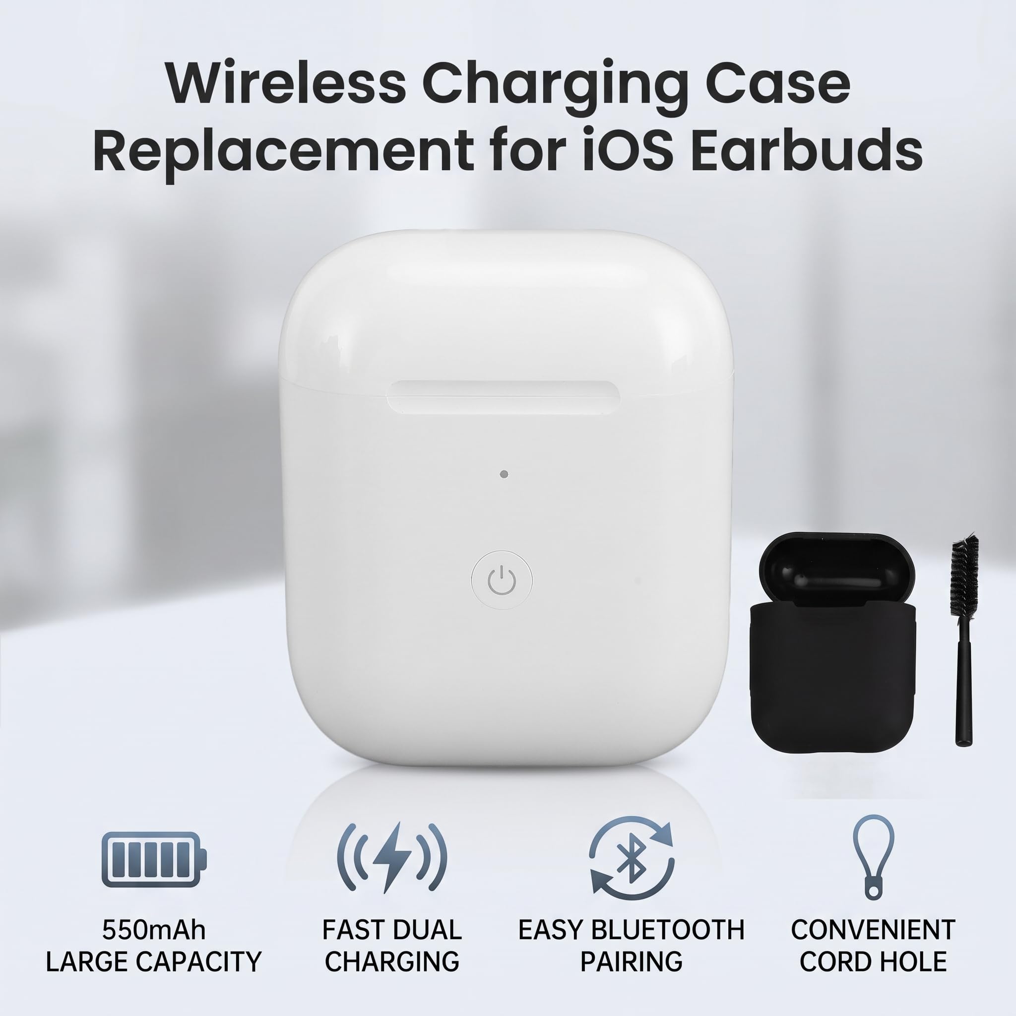 Custodia di Ricarica Wireless per Auricolari IOS 1 2 Generazione, Custodia di Ricarica Sostitutiva con Pulsante di Sincronizzazione Bluetooth e Indicatore LED, Wireless