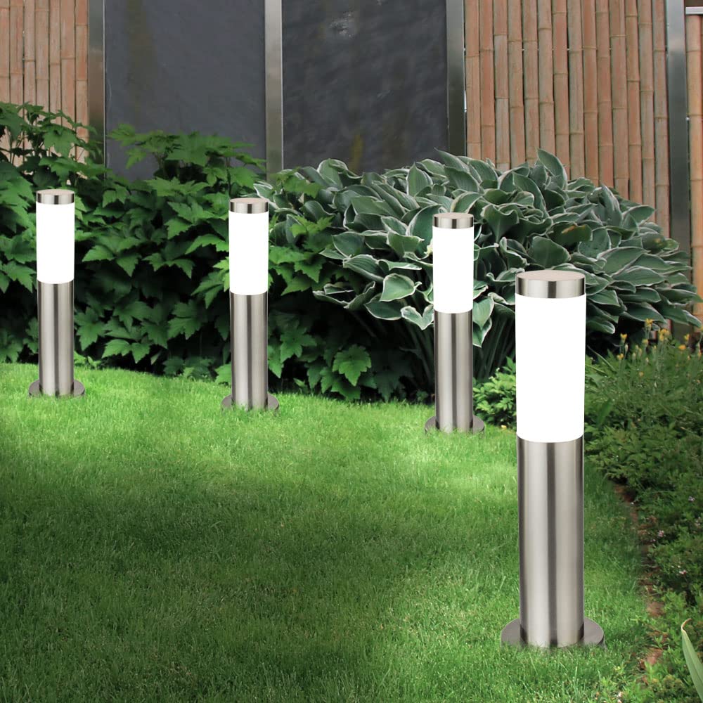4x LED Außen Stehleuchte Standlampe Beleuchtung Weg-Licht Edelstahl IP44 geeignet für Garten, Hof, Weg, Eingangsbereich, Veranda, Terrasse
