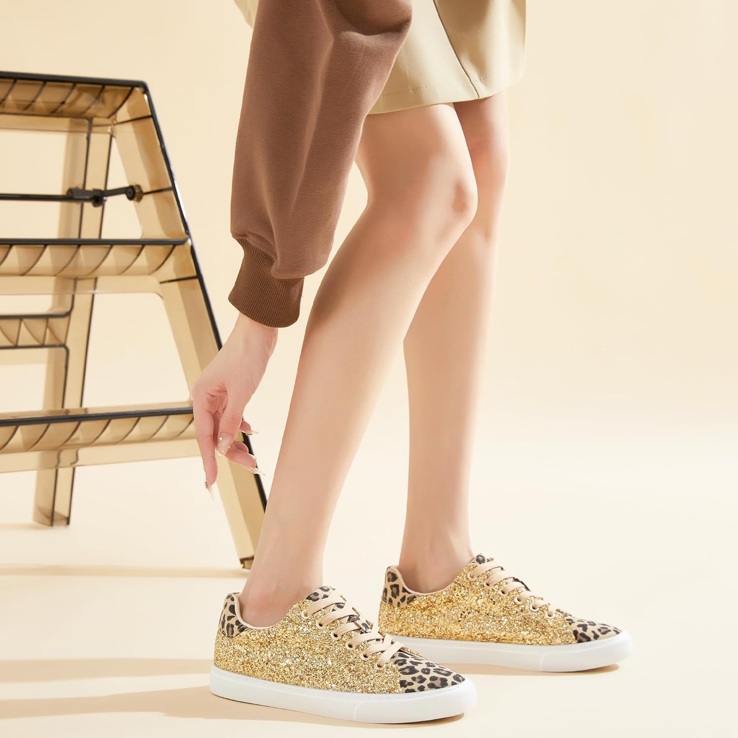 AISFAES Glitter Sparkly Low Top Sequins Lace Up Tennis Shoes Comfort Bling Fashion Shiny Walking Shoes - Image 7