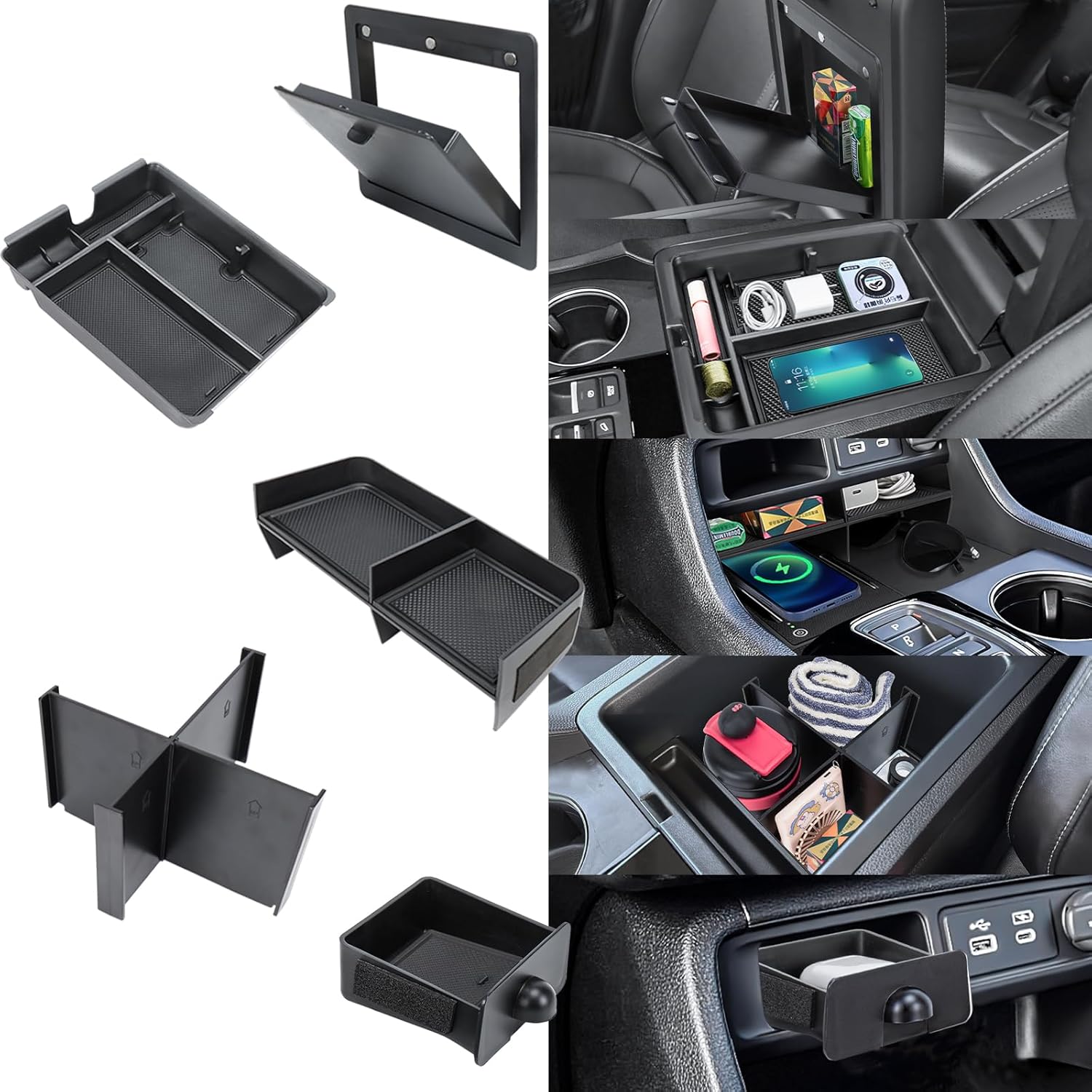 5PCS Center Console Organizer Compatible with 2023-2026 Honda Pilot/2026 Honda Passport Drawer Storage Tray Armrest Divider Tray &Insert Hidden Storage Box Interior Accessories