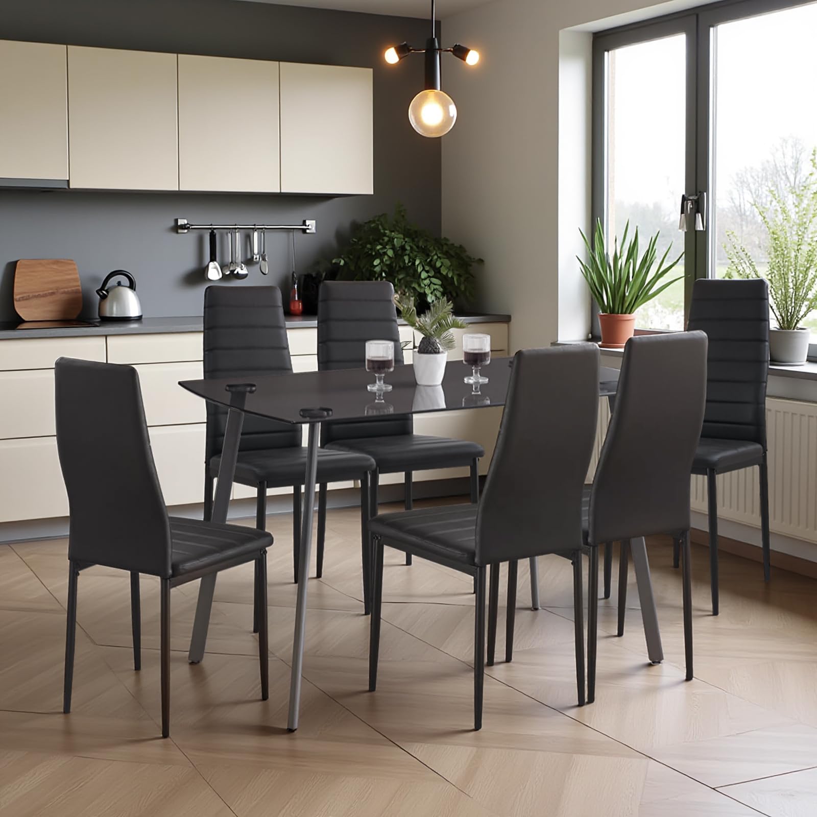 buybyroom Juego de 6 sillas de comedor Negro, sillas de cocina modernas con patas de metal, sillas tapizadas, Fácil de montar, adecuado para comedor, salón, cocina