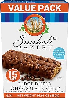 Sunbelt Bakery Fudge Dipped Chocolate Chip Chewy Granola Bars, Value Pack, 15 Count (Pack of 1)