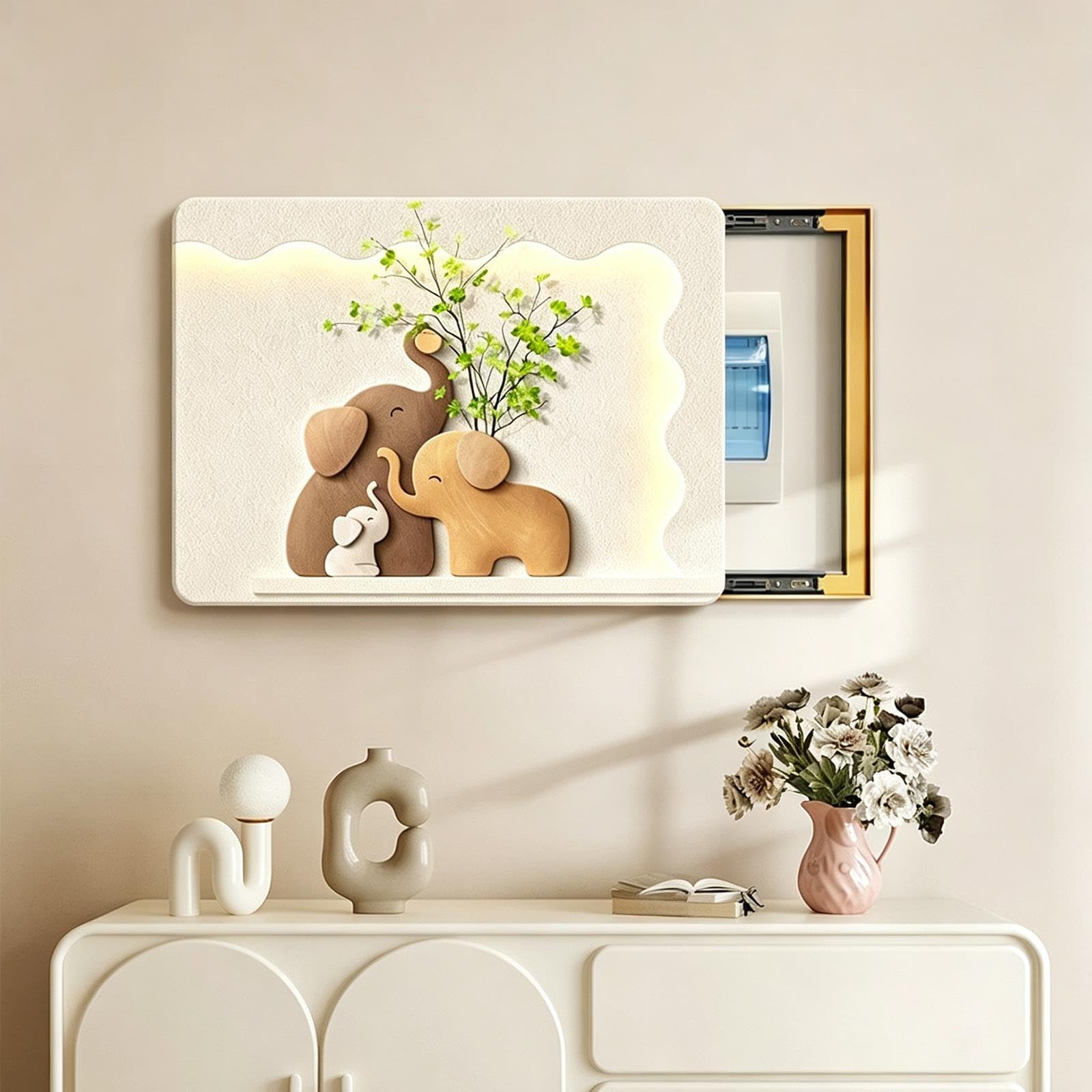 Tapa Cuadro Electrico Decorativa, Cuadro Mural Elefante Salón Entrada