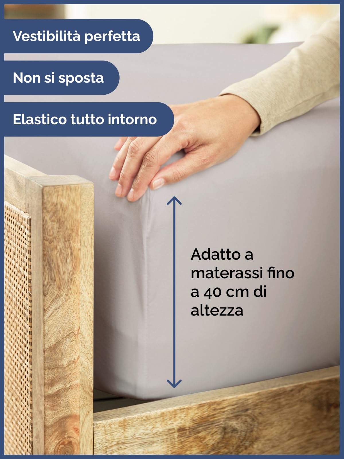 Lenzuolo con angoli 180x200cm - 100% cotone per materassi fino a 40 cm di altezza - Cotone premium 400 fili - Adatto anche per letti a molle - Confezione singola - Certificato OEKO-TEX - Grigio chiaro