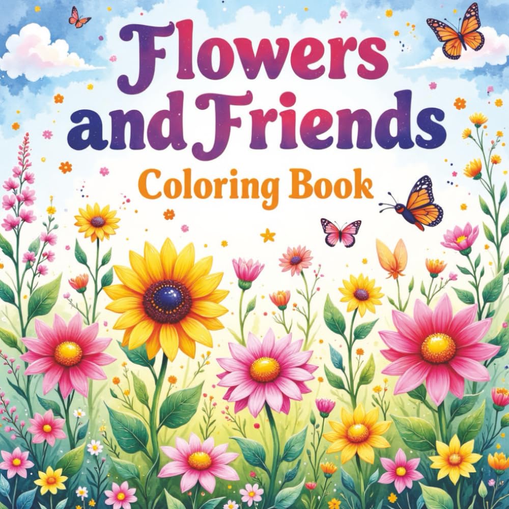 Flowers and Friends Coloring Book: A Relaxing Collection of Cute Animals and Beautiful Blooms