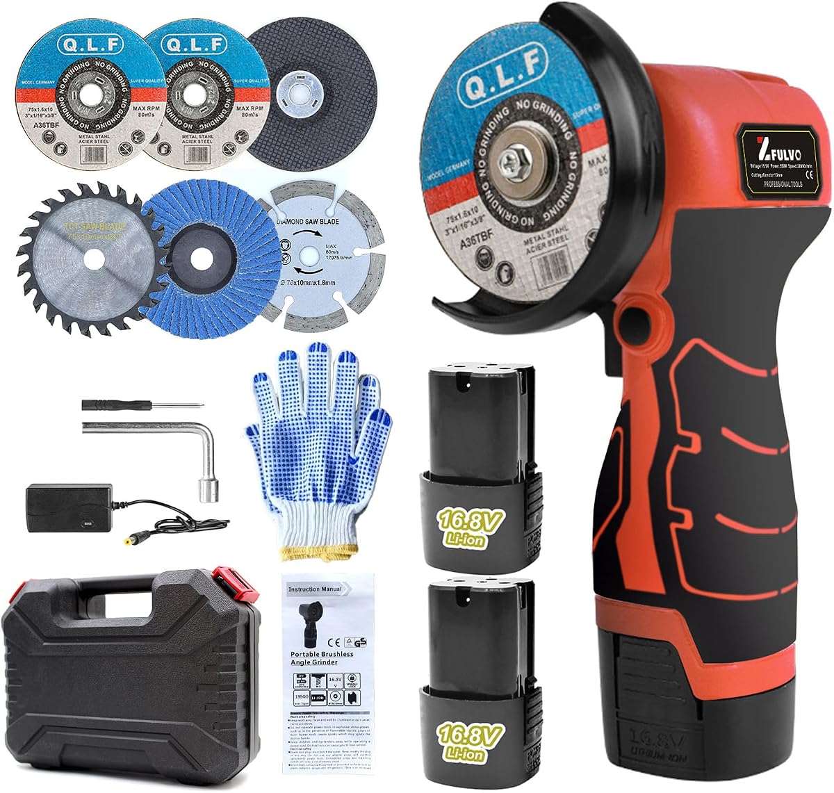 Cordless Angle Grinder Kit 19500RPM Mini Electric Metal Grinding | 2pcs 16.8V 2000mAh Battery with 6-Cutting Disc, 3inch Mini Angle Power Tool, Grinder Handheld Cutter for Metal Wood Grinding
