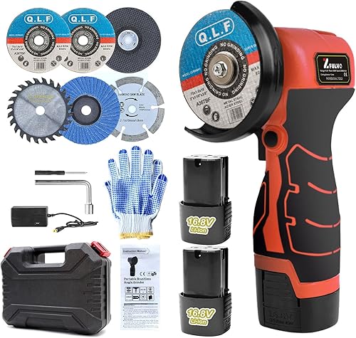 Miniatura 22 de Kit de amoladora angular inalámbrica sin escobillas, mini herramienta de molienda angular eléctrica de 19500 rpm con batería de 2 x 16.8 V 2000 mAh