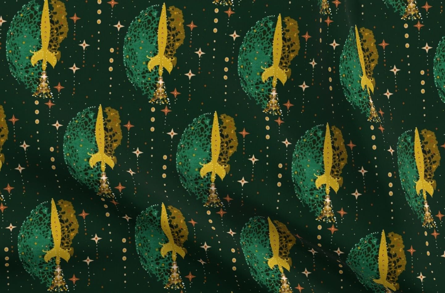 Spoonflower Fabric - Retro Spaceship Midcentury Mod Galaxy Sci Fi Outer Space Planet Printed on Petal Cotton Fabric Fat Quarter - Sewing Quilting Apparel Crafts Decor