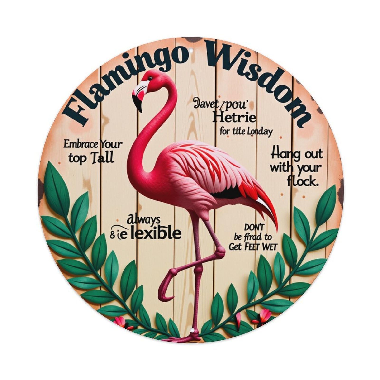Flamingo Wisdom Pattern Print Design Round Tin Sign Vintage Metal Poster Retro Bar, Home, Man Cave, Kitchen, Laundry Room Wall Art Decor Gift 8x8Inch