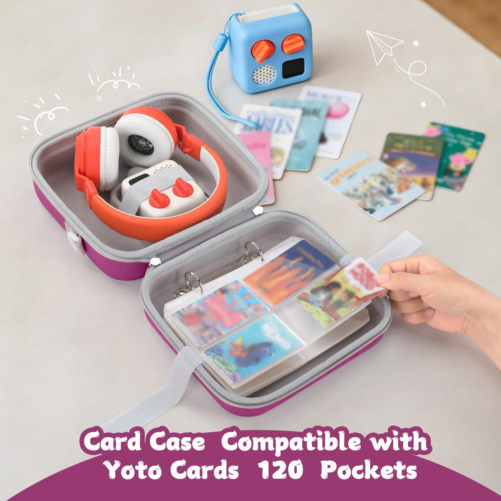 Custodia da viaggio per Yoto Mini con porta carte, custodia rigida per Yoto Mini Player e cuffie, 15 custodie per contenere 120 carte per Yoto Mini, borsa impermeabile antiurto in EVA per bambini