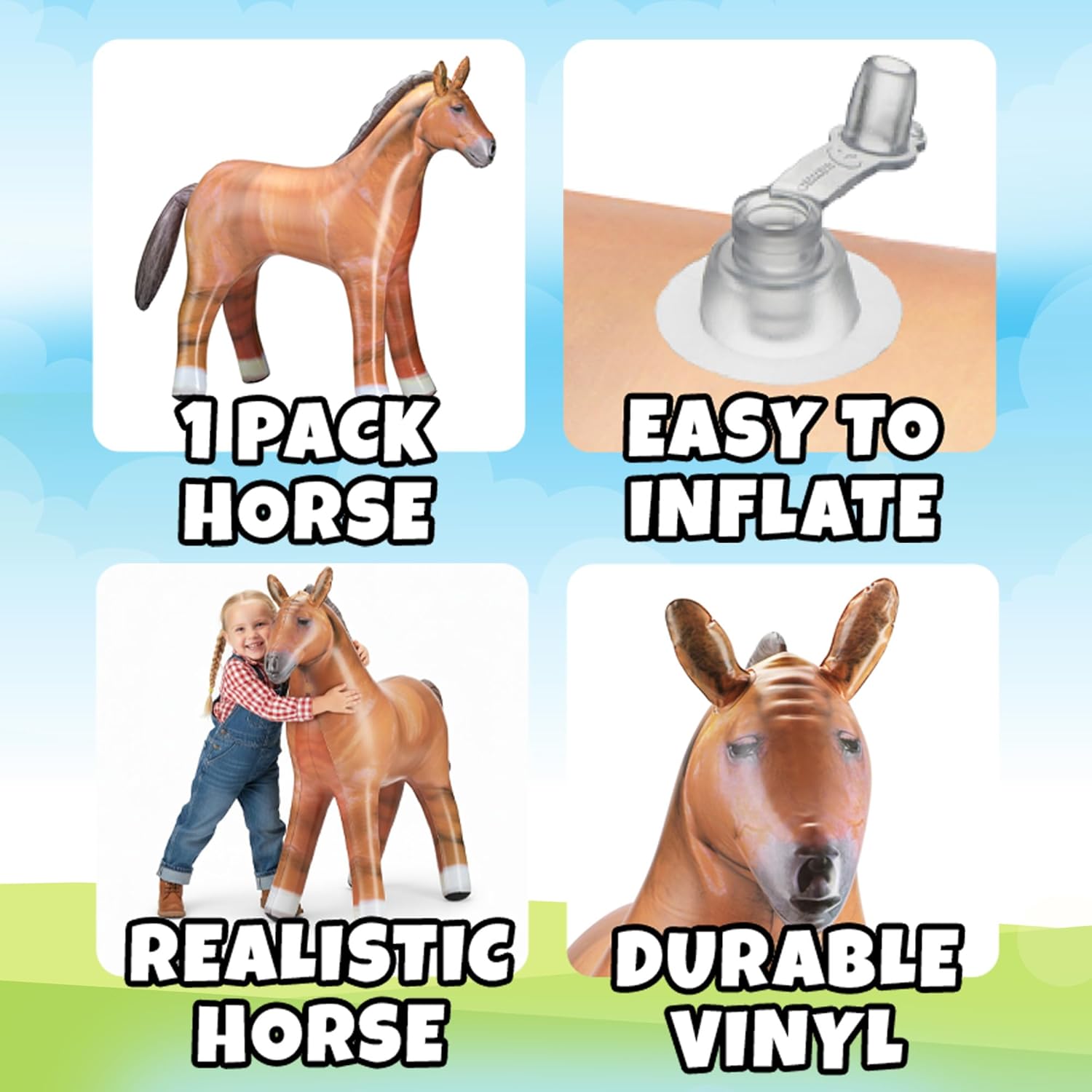 37" Inflatable Horse Decoration - Blow Up Brown Horse Toy for Kids Western, Cowboy, Barnyard, Farm & Rodeo Party Supplies, Birthday, Fall Festivals, Baby Shower, Halloween & Holiday Décor - Image 2