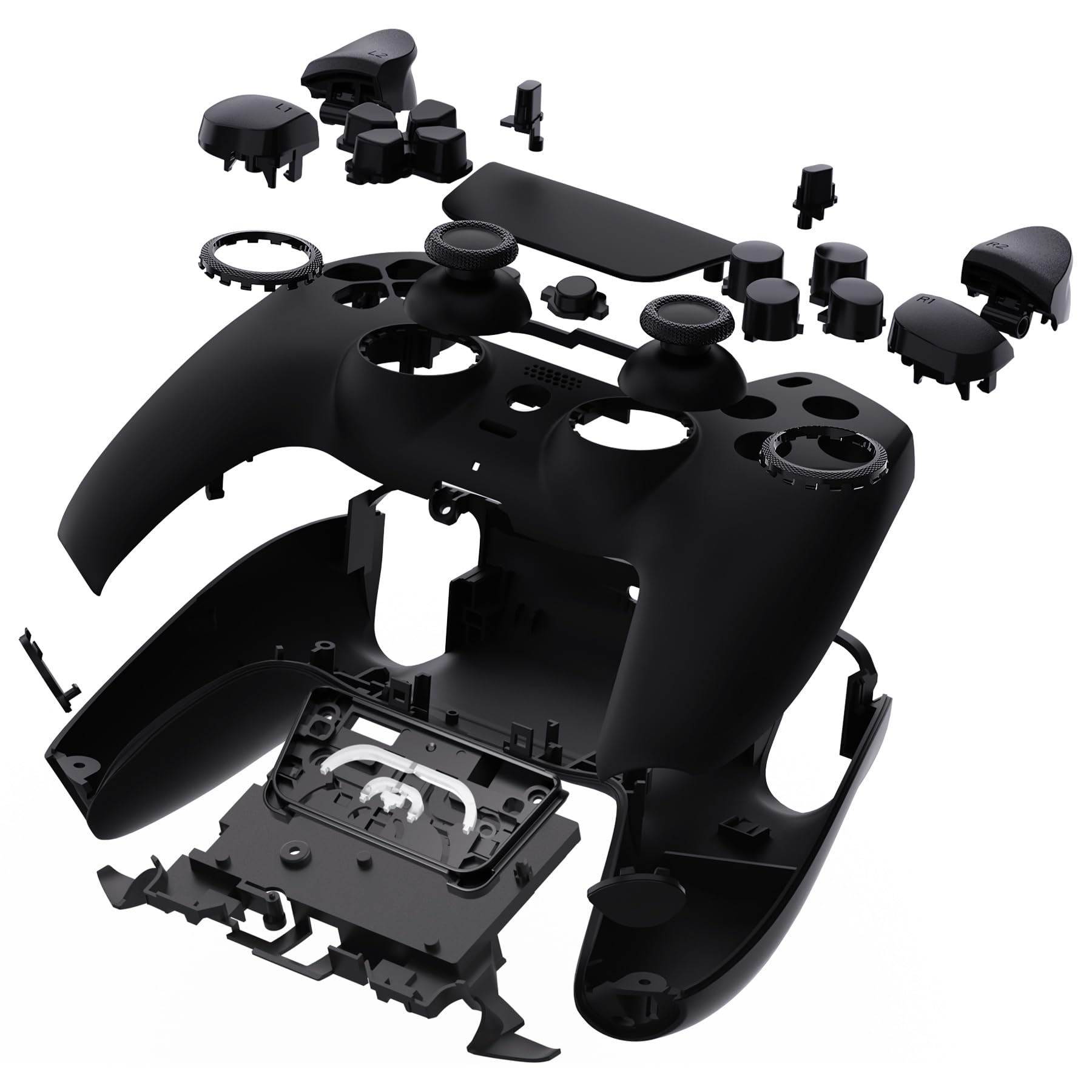 eXtremeRate Re-Design Luna Full Hülle Set kompatibel mit ps5 Controller BDM-030/040/050/060-Schwarz | DIY-Ersatz Faceplate/Back Shell/Sticks Tasten Zubehör für ps5 Controller
