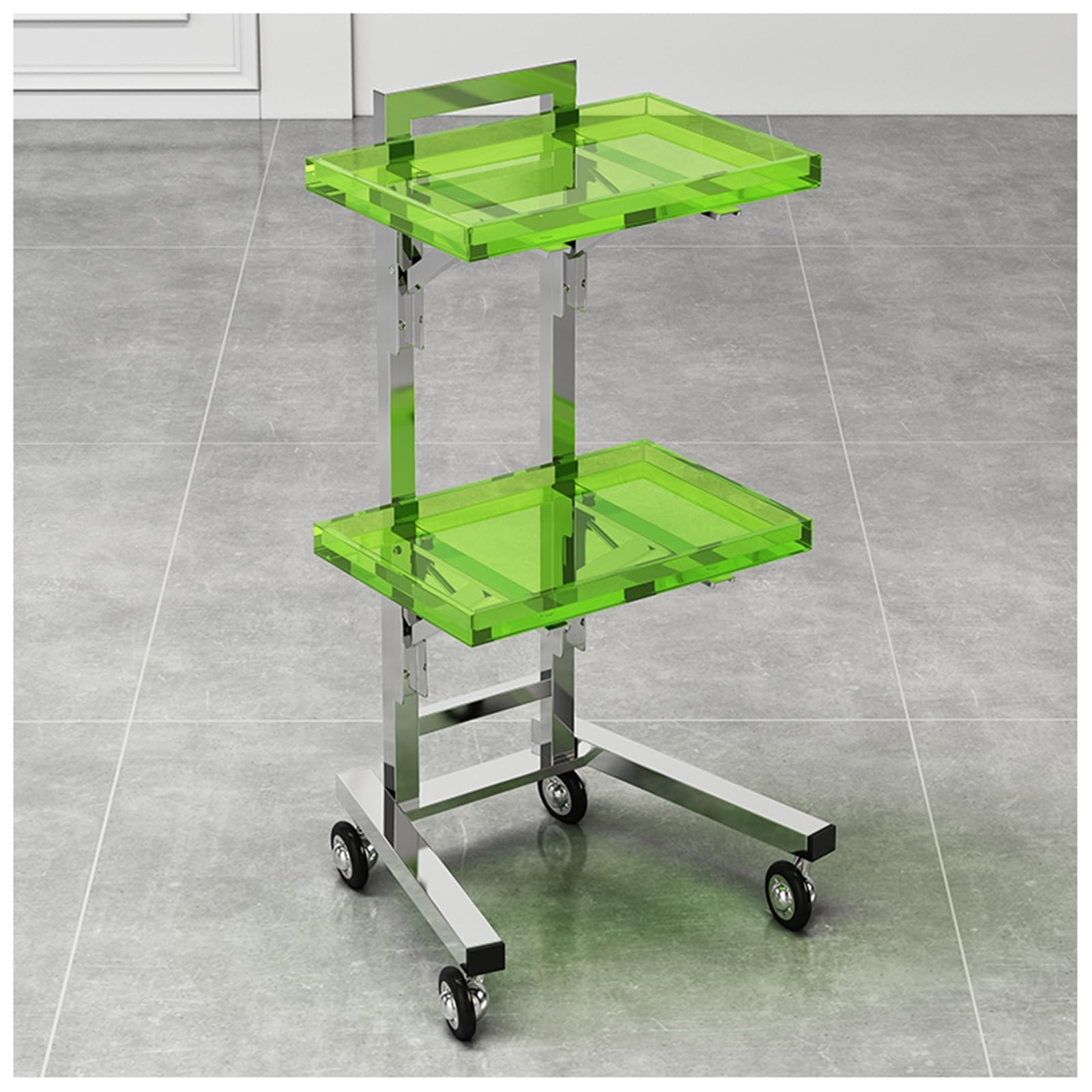 Plateau de salon en acrylique et acier inoxydable avec support renforcé pour coiffeur