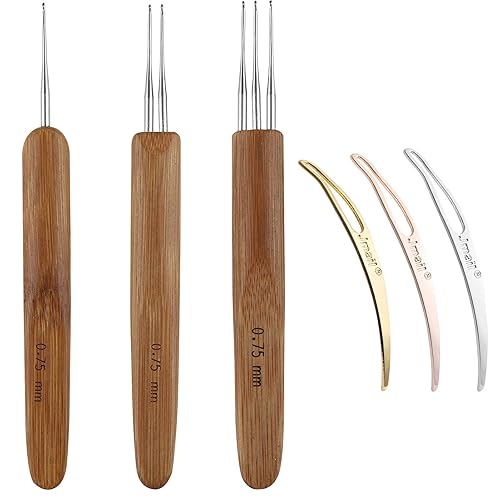 Miniatura 9 de Juego de agujas de ganchillo de rastas  Kit de herramientas de aguja de tejer con mango de bambú de 0.50.030 in  Agujas de tejer de acero inoxidable