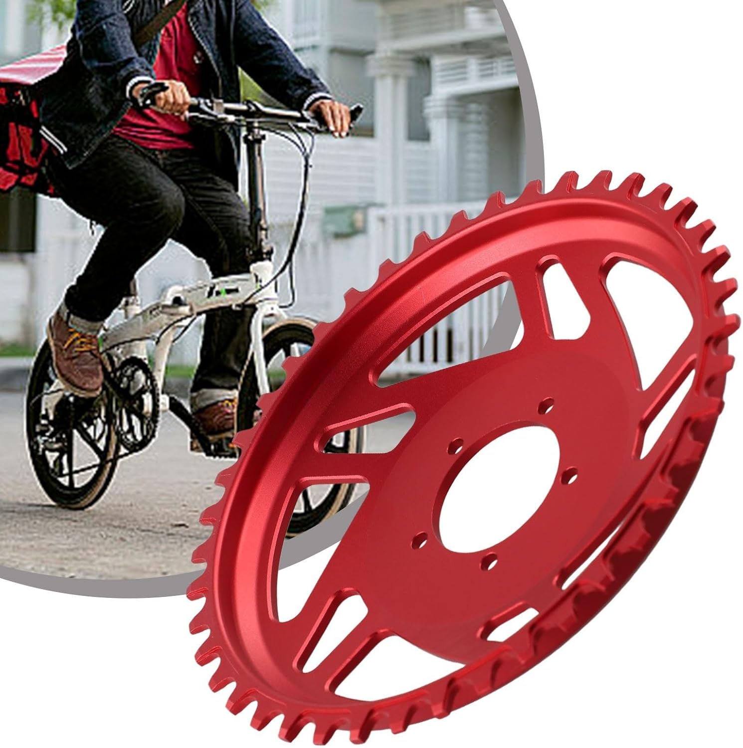 42T Electric Bike Chainring Aluminum Alloy Offset Correction Chain Ring for Bafang Motor(Red)